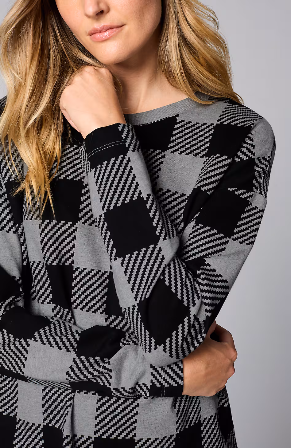 Fit French Terry Plaid Sweatshirt