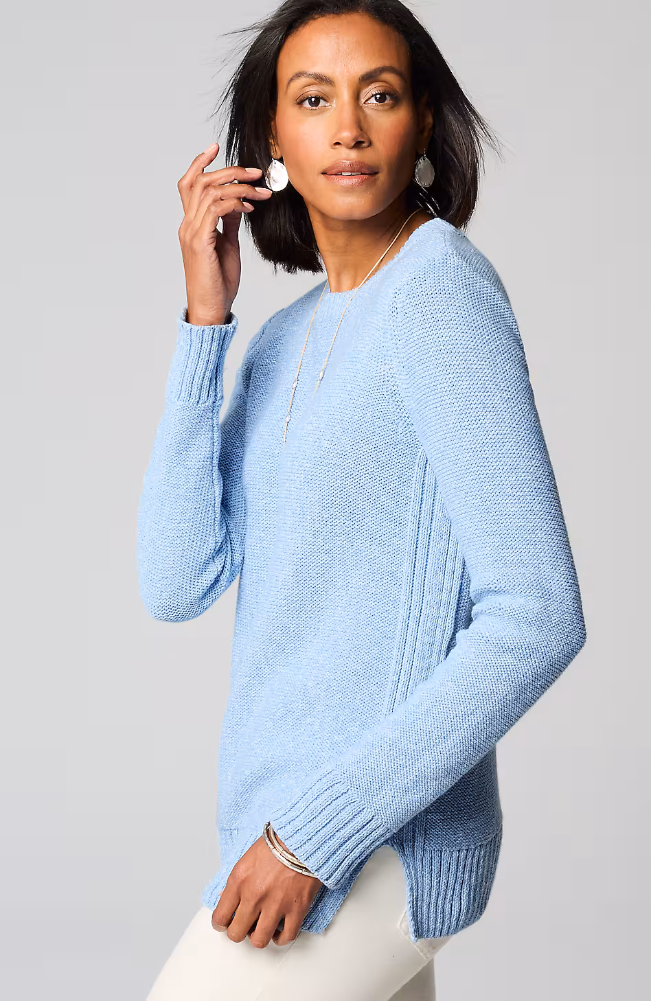 Ribbed-Detail Crew-Neck Sweater