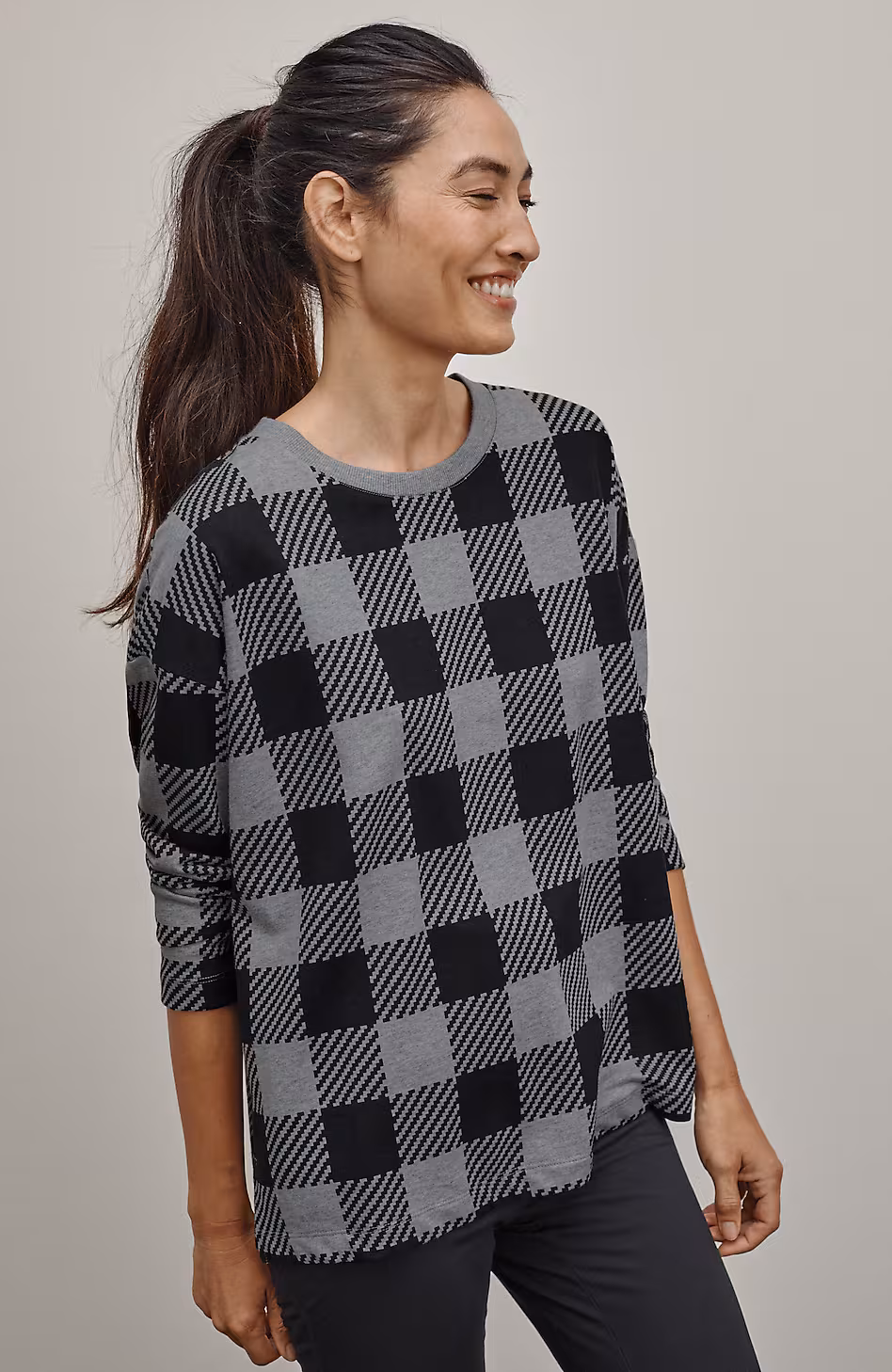 Fit French Terry Plaid Sweatshirt