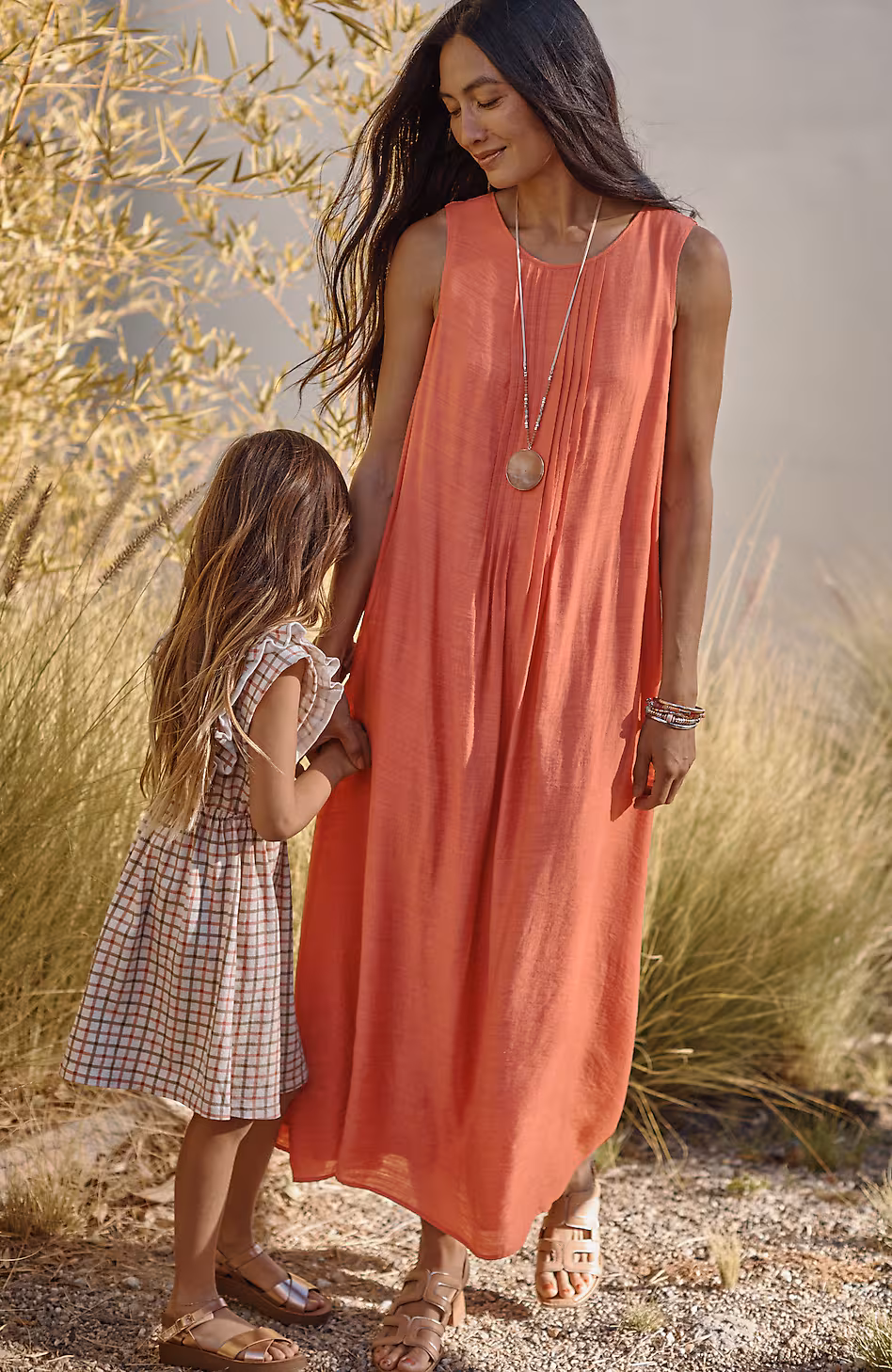 Pintucked A-Line Maxi Dress