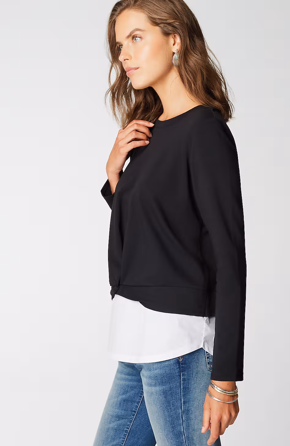 Mixed-Media Twist-Front Top