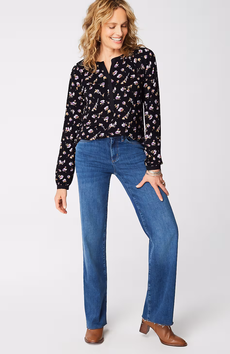 Woven-Trimmed Knit Top