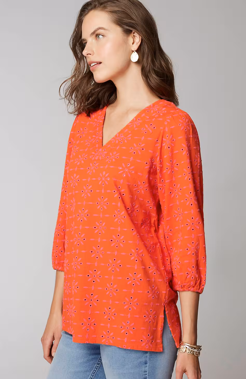 Contrasting-Eyelet Tunic