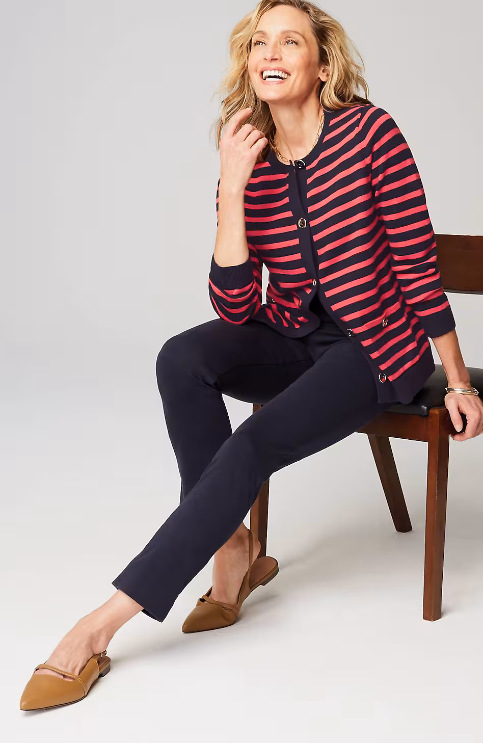 Wearever Button-Front Striped Cardi