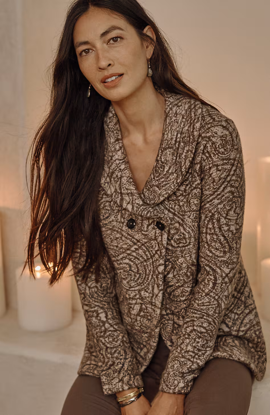 Pure Jill Curved-Front Printed Cardi