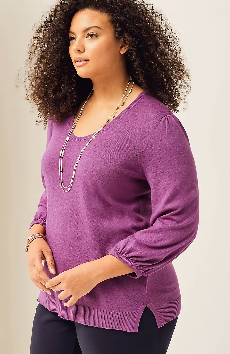 Wearever Silk-Blend Blouson-Sleeve Sweater