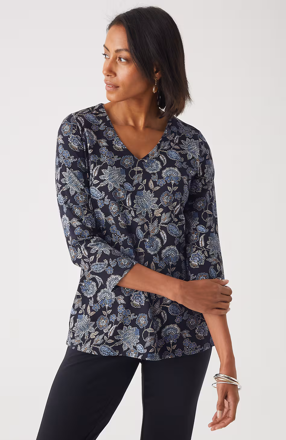 Pure Jill Printed V-Neck Tee