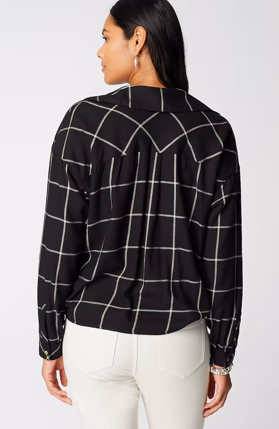 Soft-Brushed Plaid Twist-Front Shirt