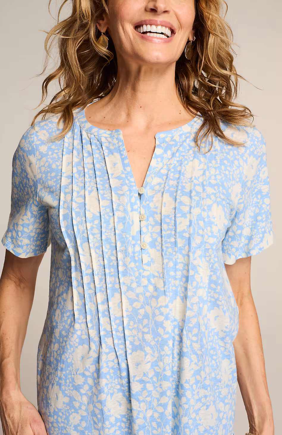 Linen-Blend Flutter-Sleeve Tunic