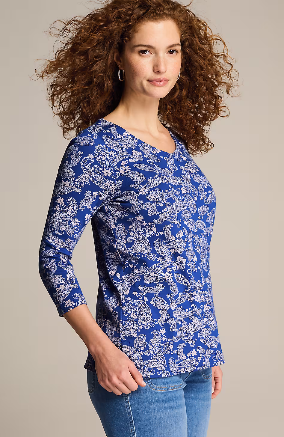 Pima 3/4-Sleeve V-Neck Tee