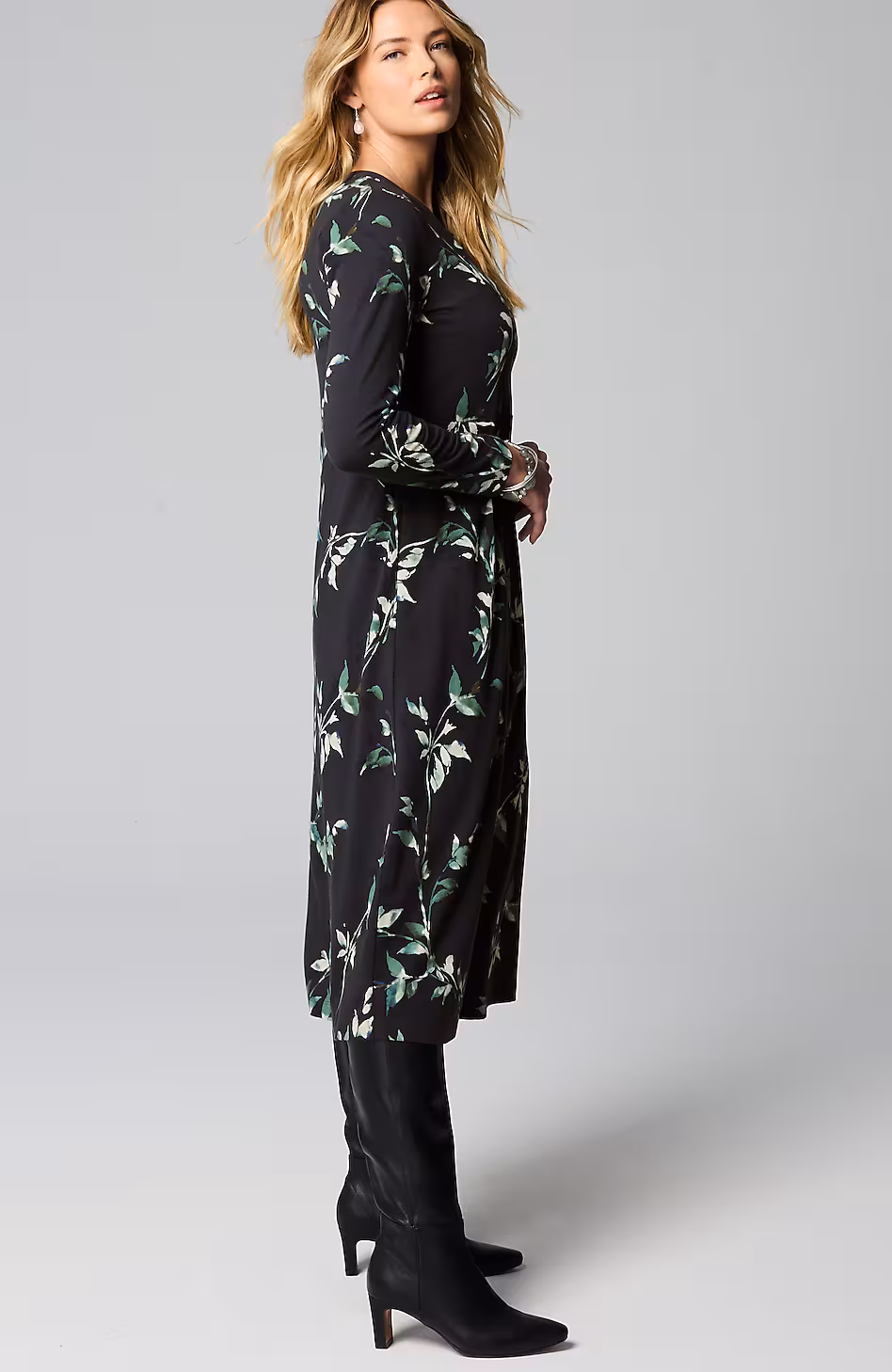 Pure Jill Printed-Knit Midi Dress