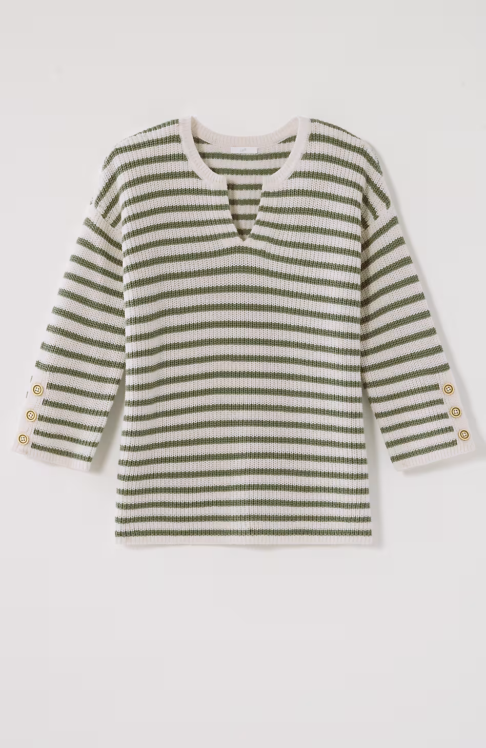 Ribbed-Stripes Button-Cuffed Sweater