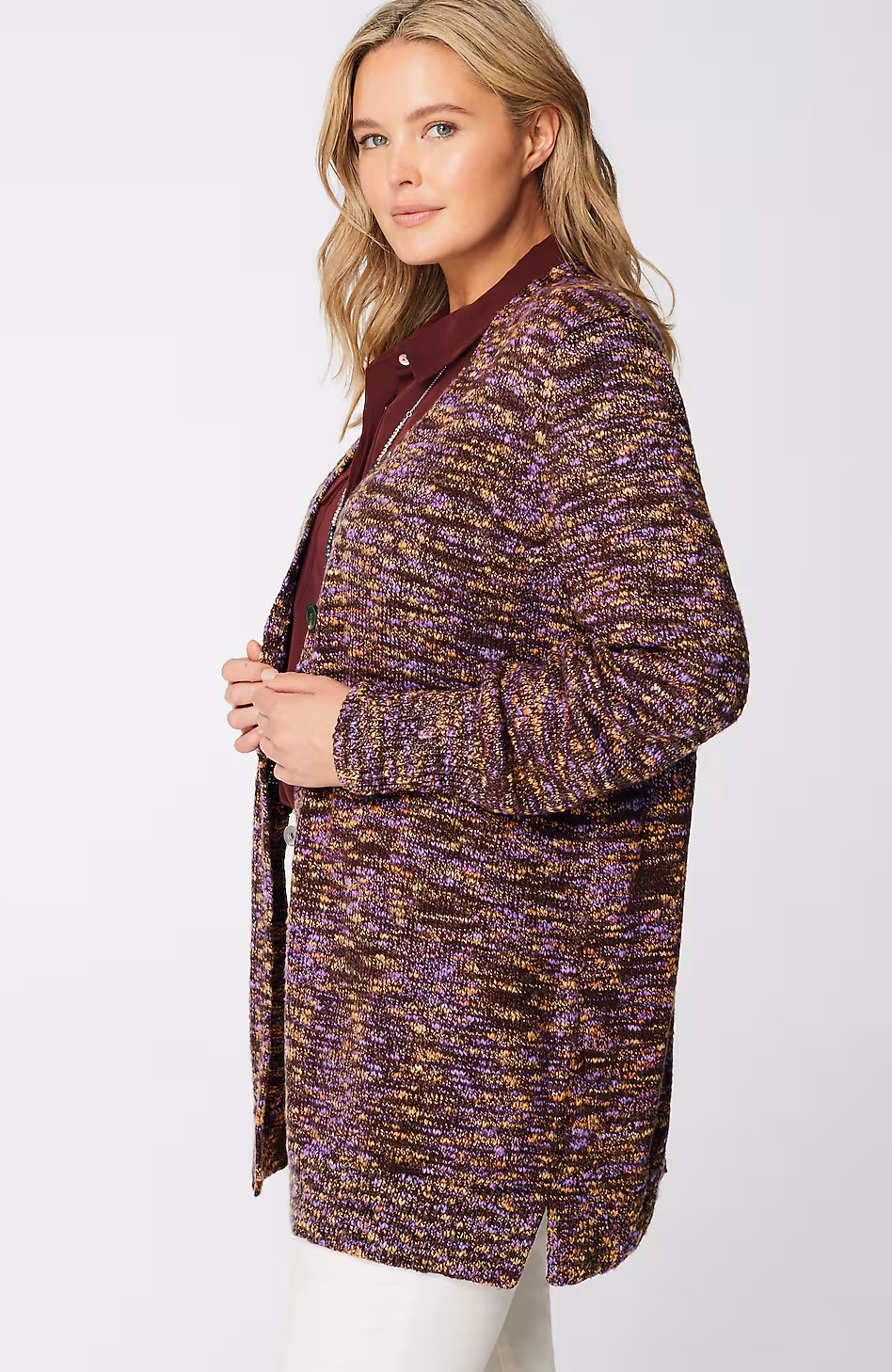 Slub-Textured Space-Dyed Cardi