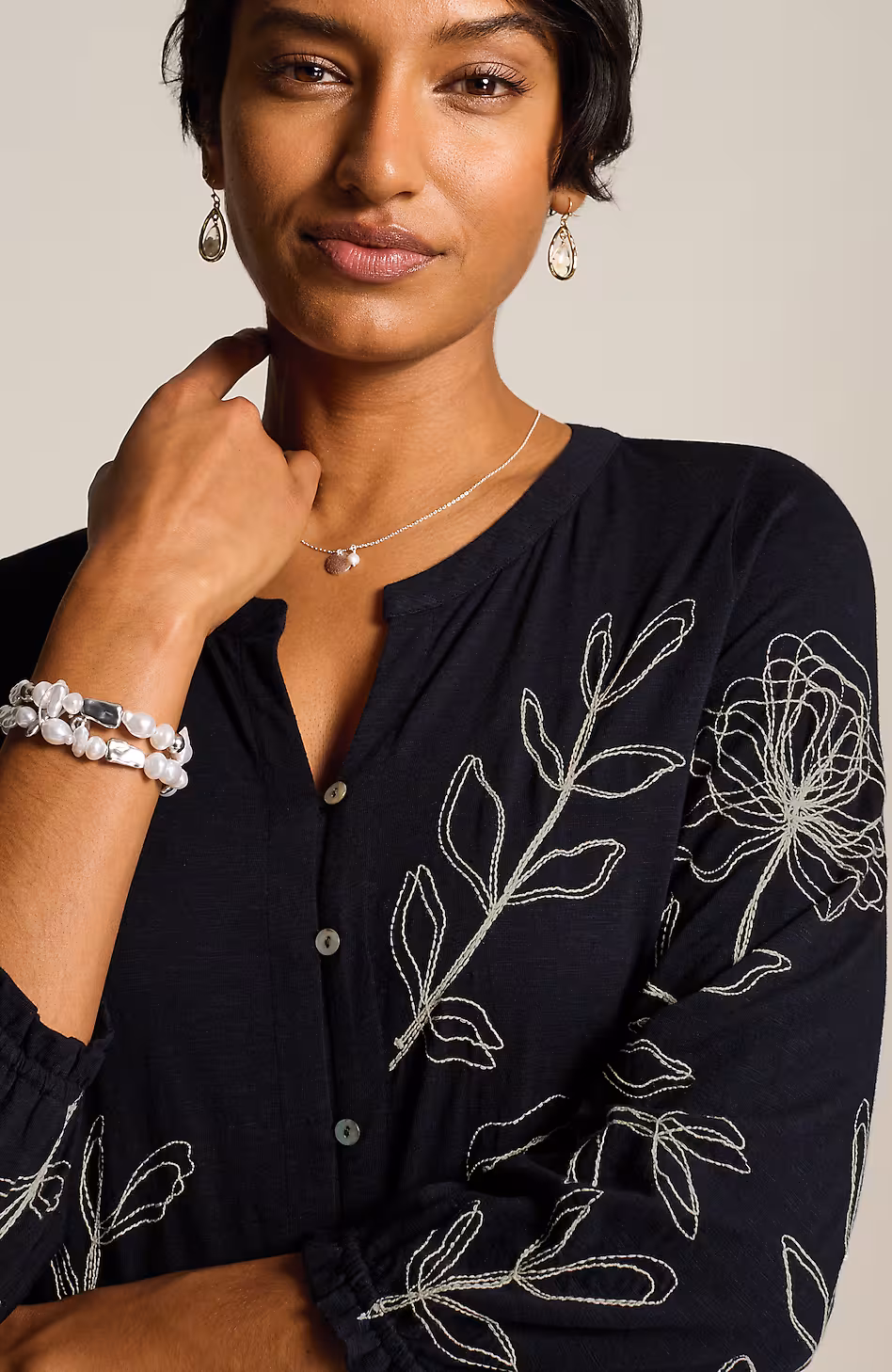 Stencil-Embroidered Top