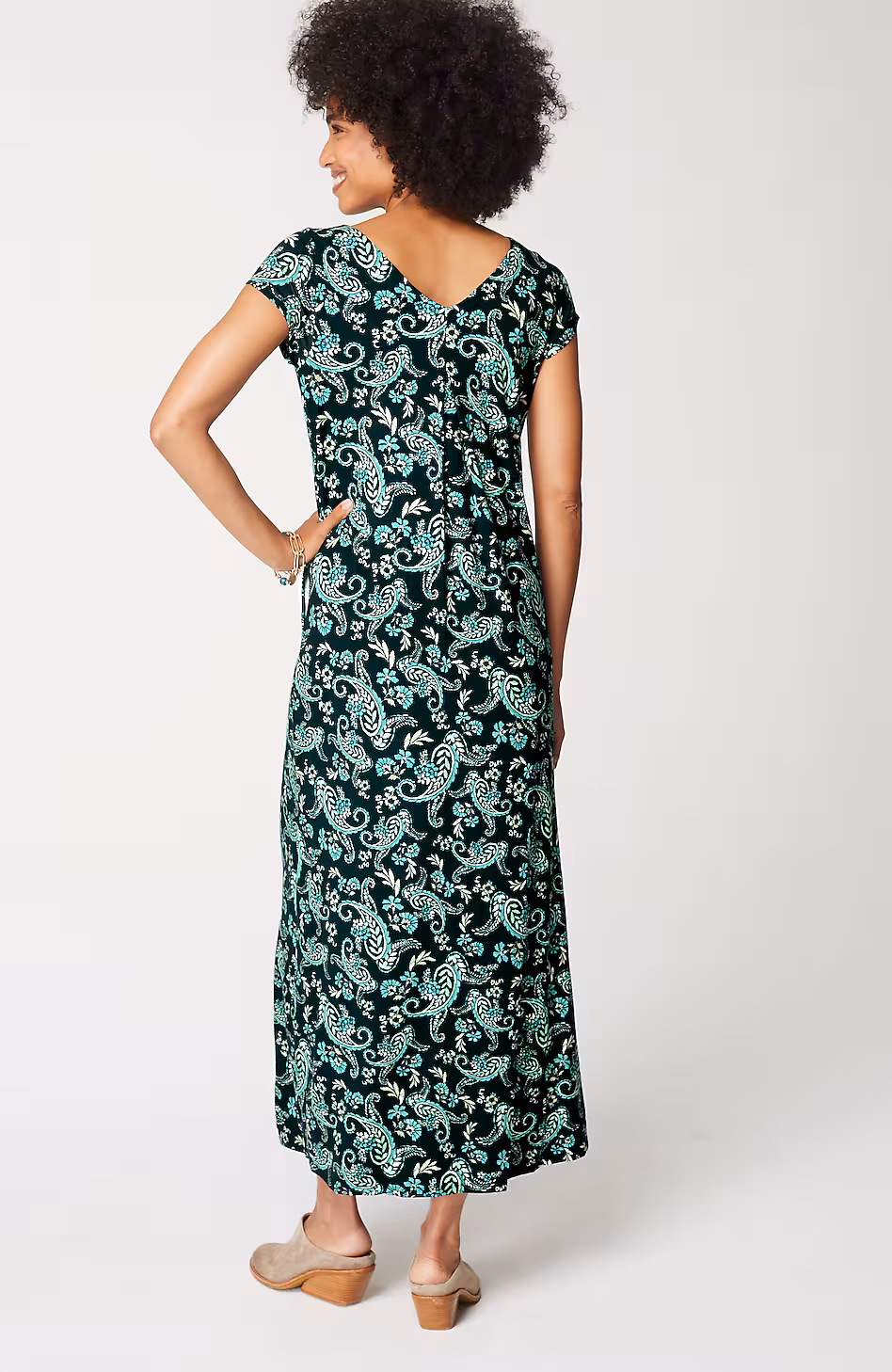 Pleated V-Back Maxi Dress