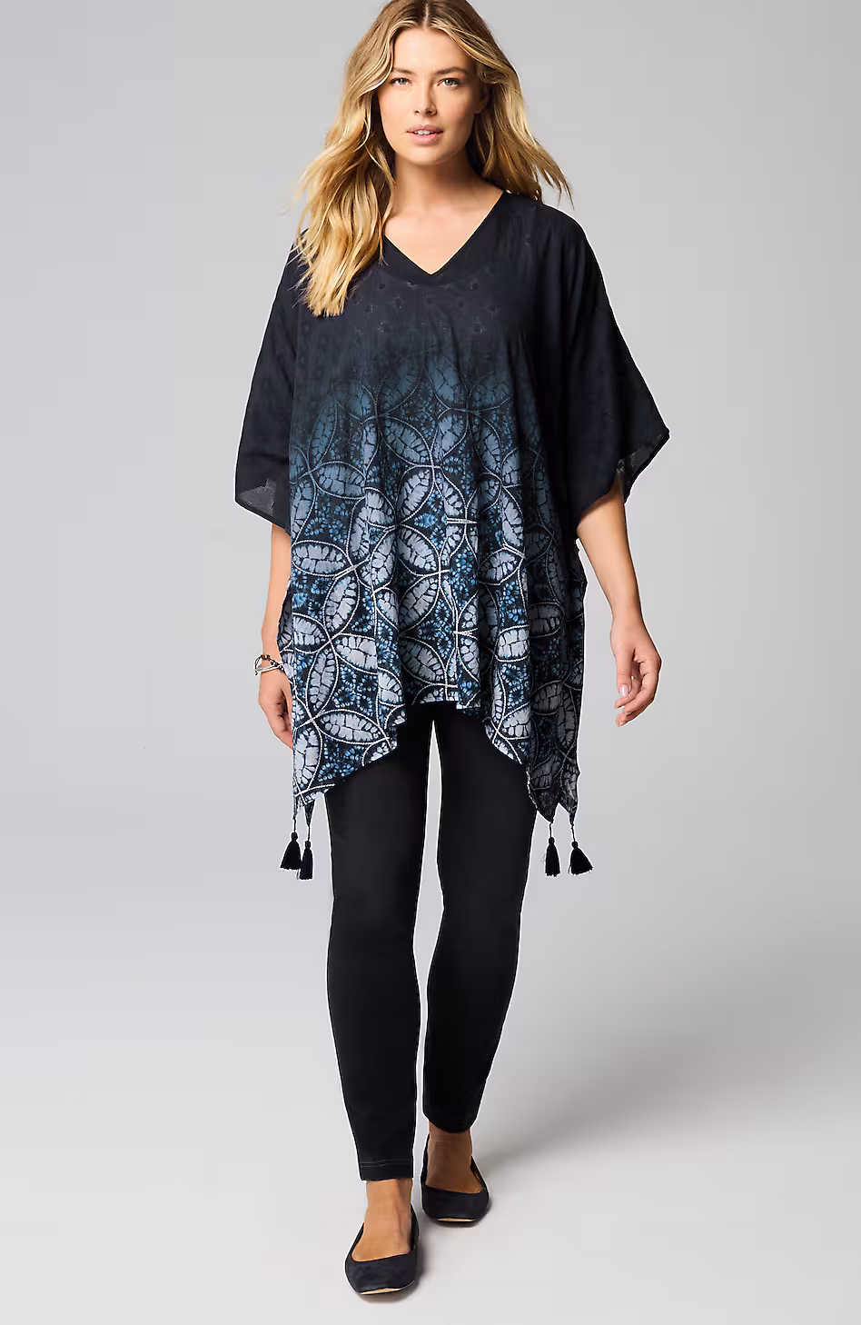 Ombré V-Neck Poncho