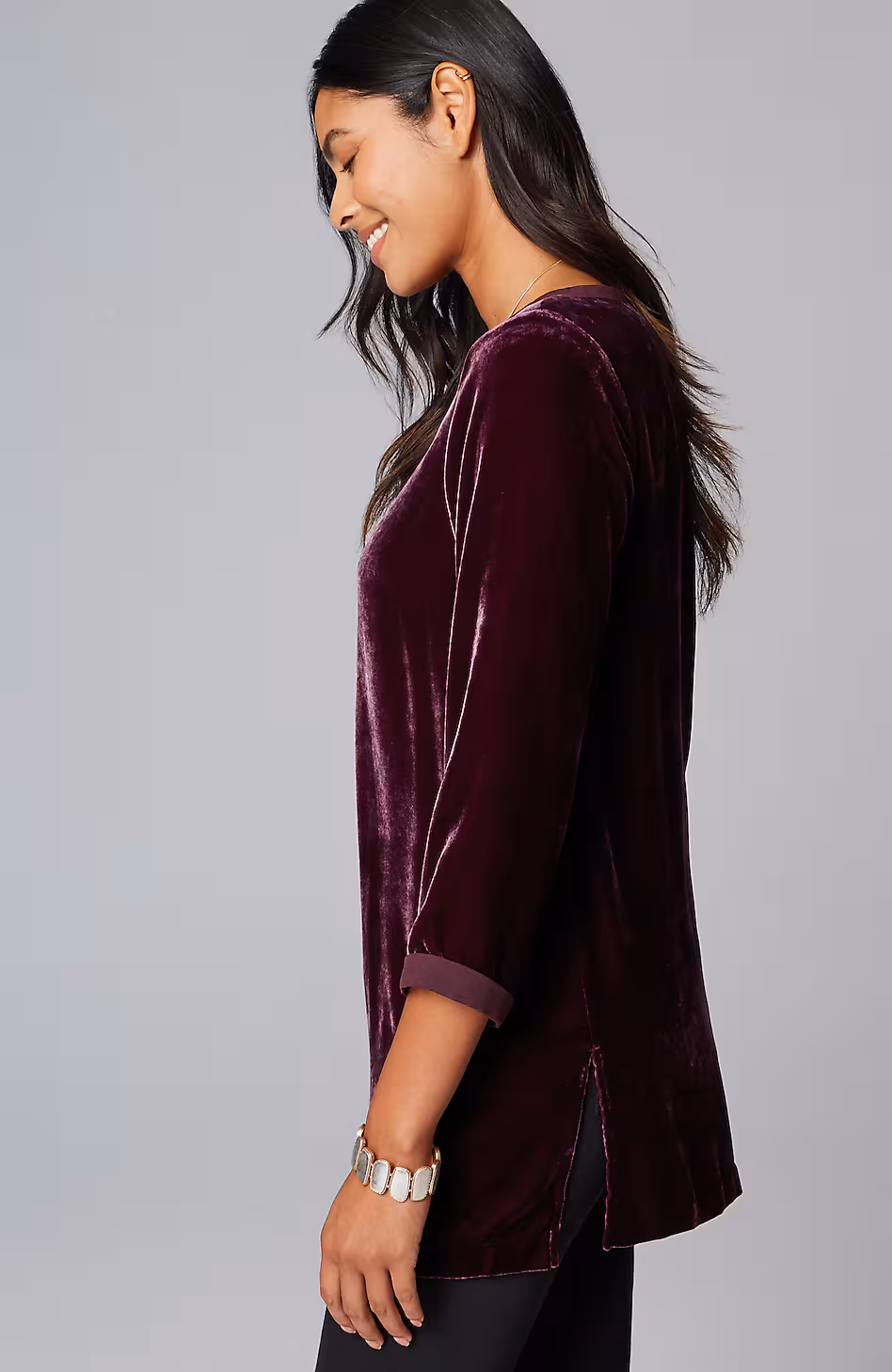 Rayon Silk Velvet Boat-Neck Tunic