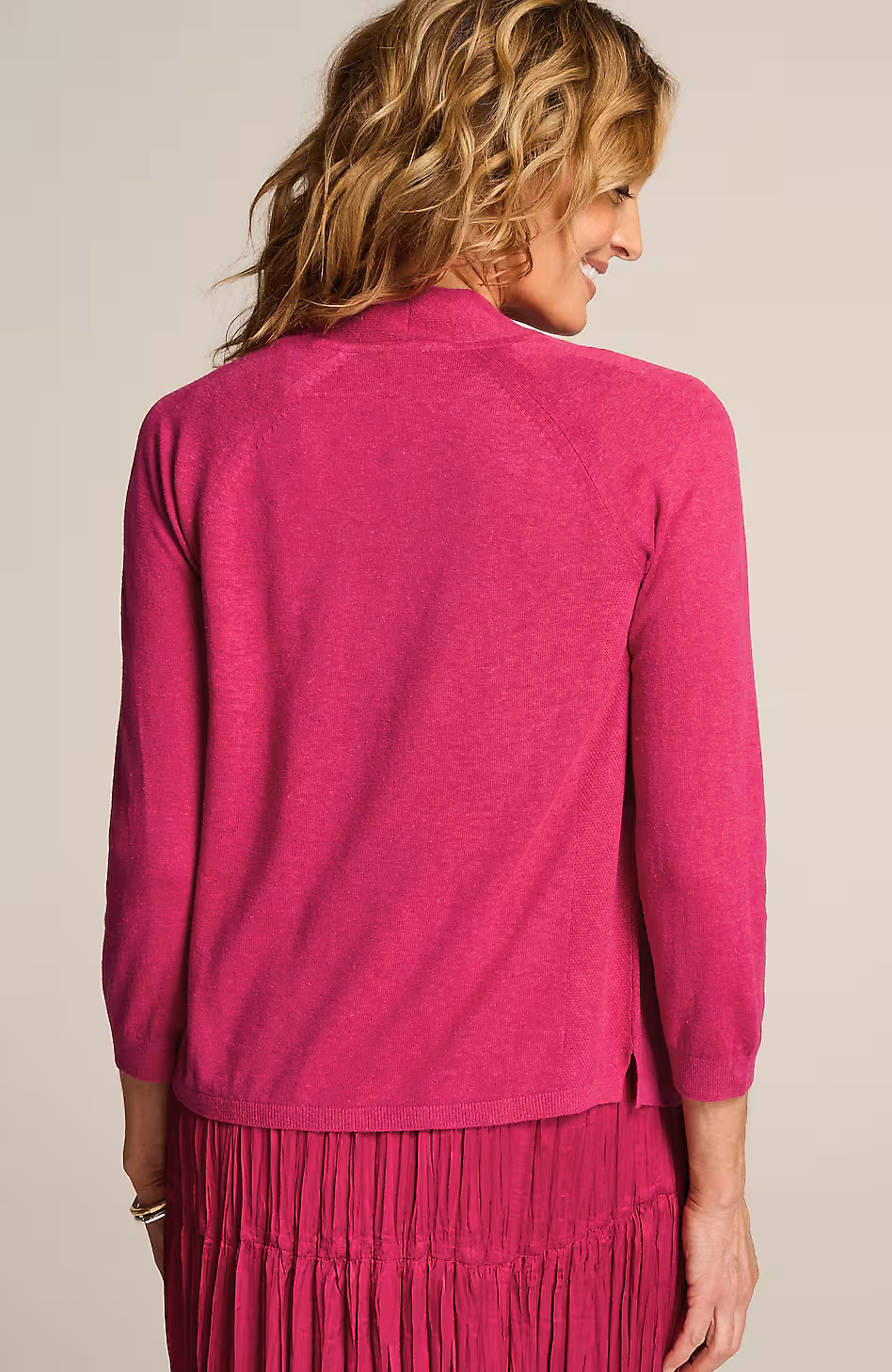 Fine-Textured-Seams Open-Front Cardi