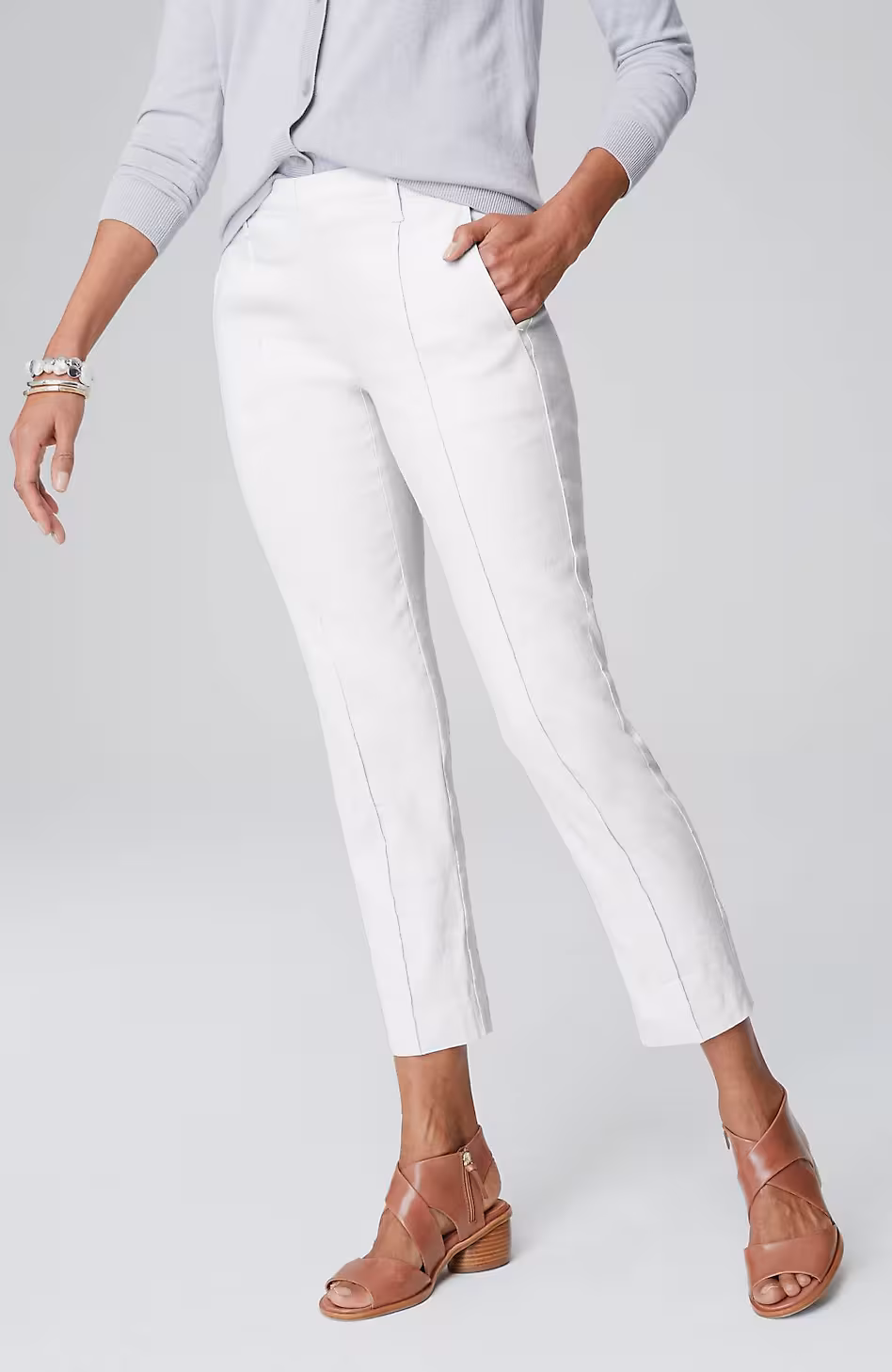 Pintucked Linen-Stretch Slim-Leg Pants