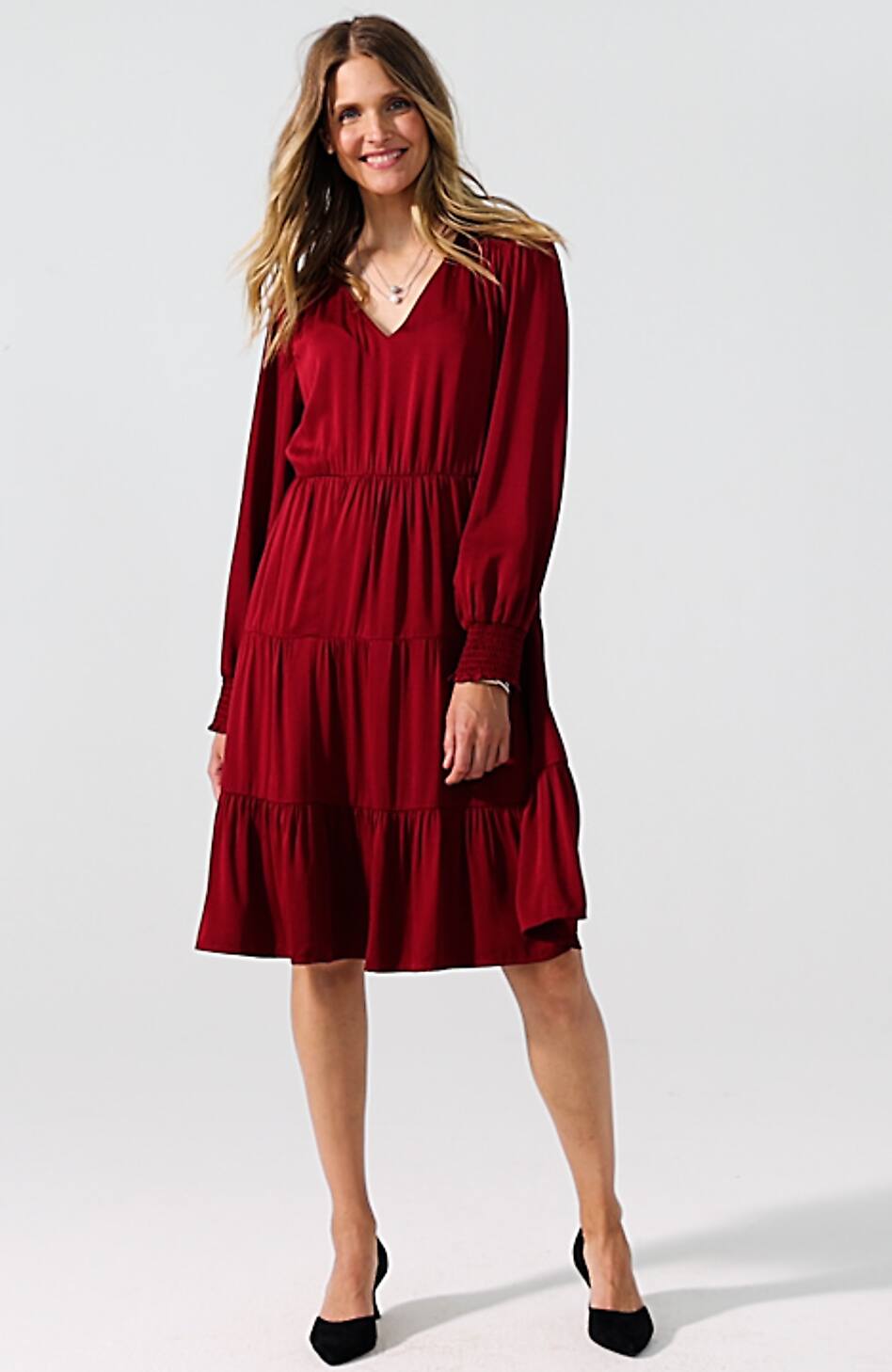 Tiered Smocked-Sleeve Dress