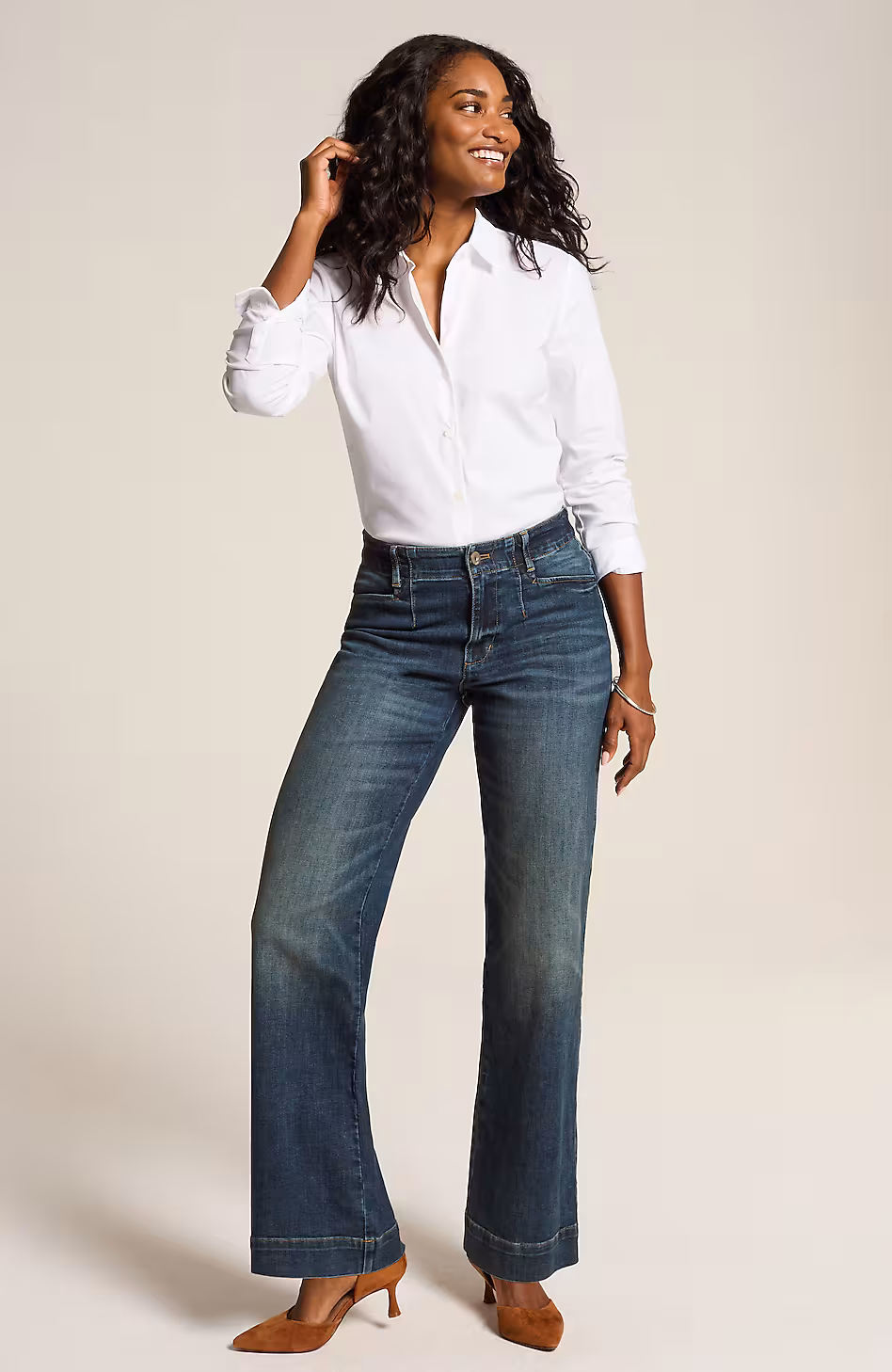Curvy-Fit Angled-Pocket Wide-Leg Jeans