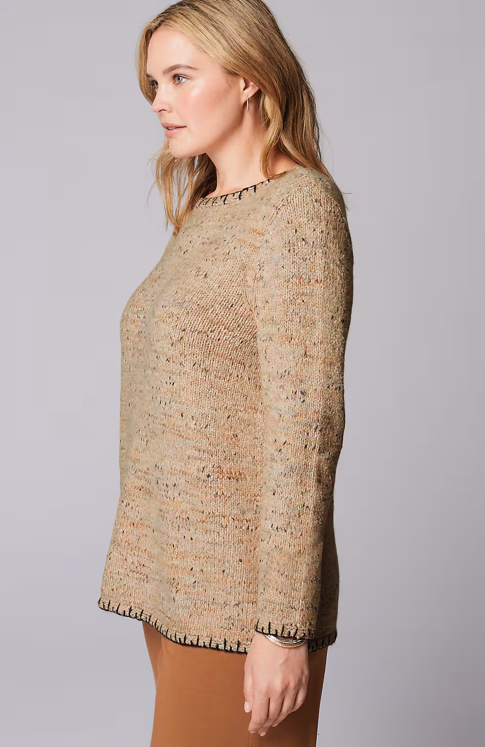 Pure Jill Whipstitch-Trimmed Pullover Sweater