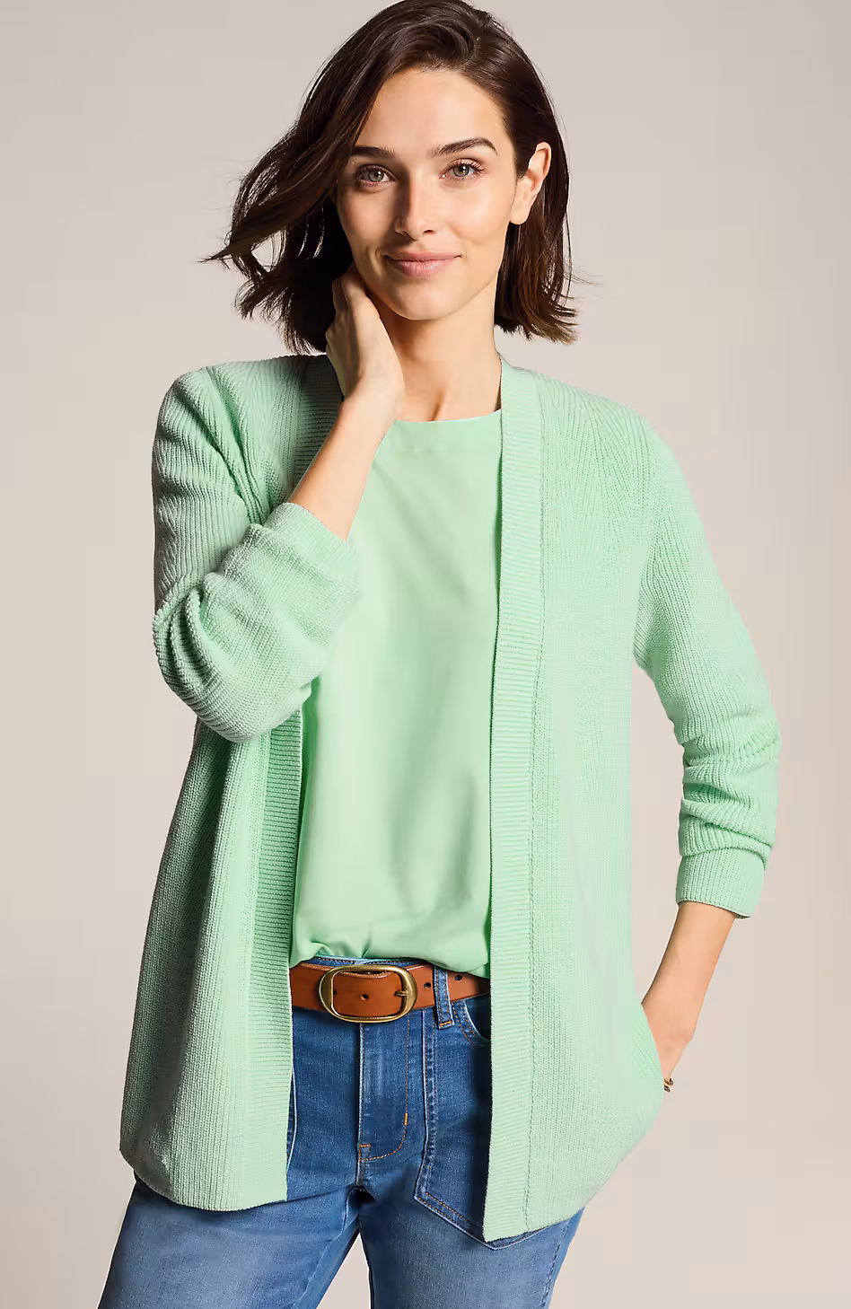 Ribbed Open-Front Cardi