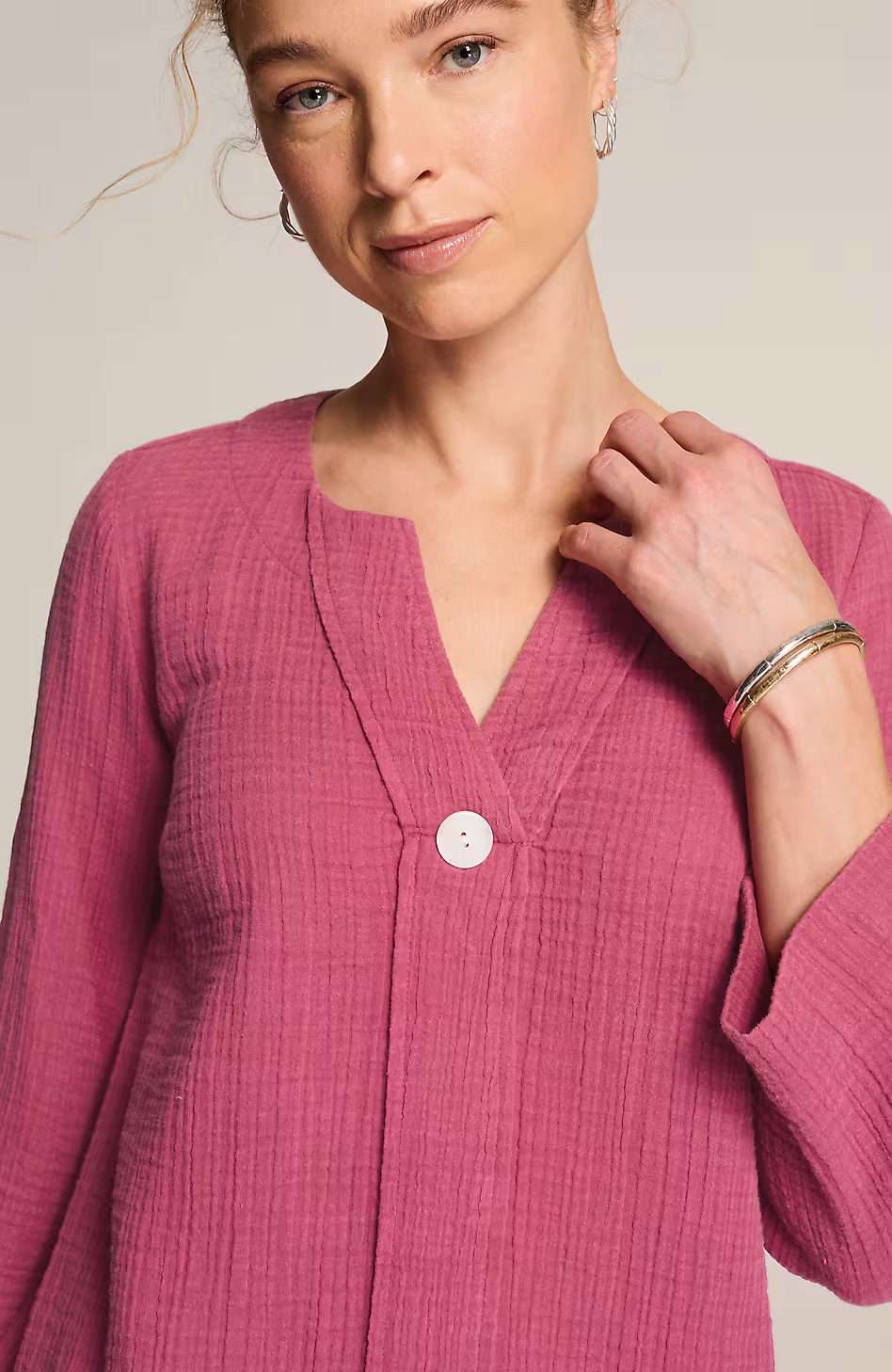 Pure Jill Cotton-Gauze One-Button Tunic