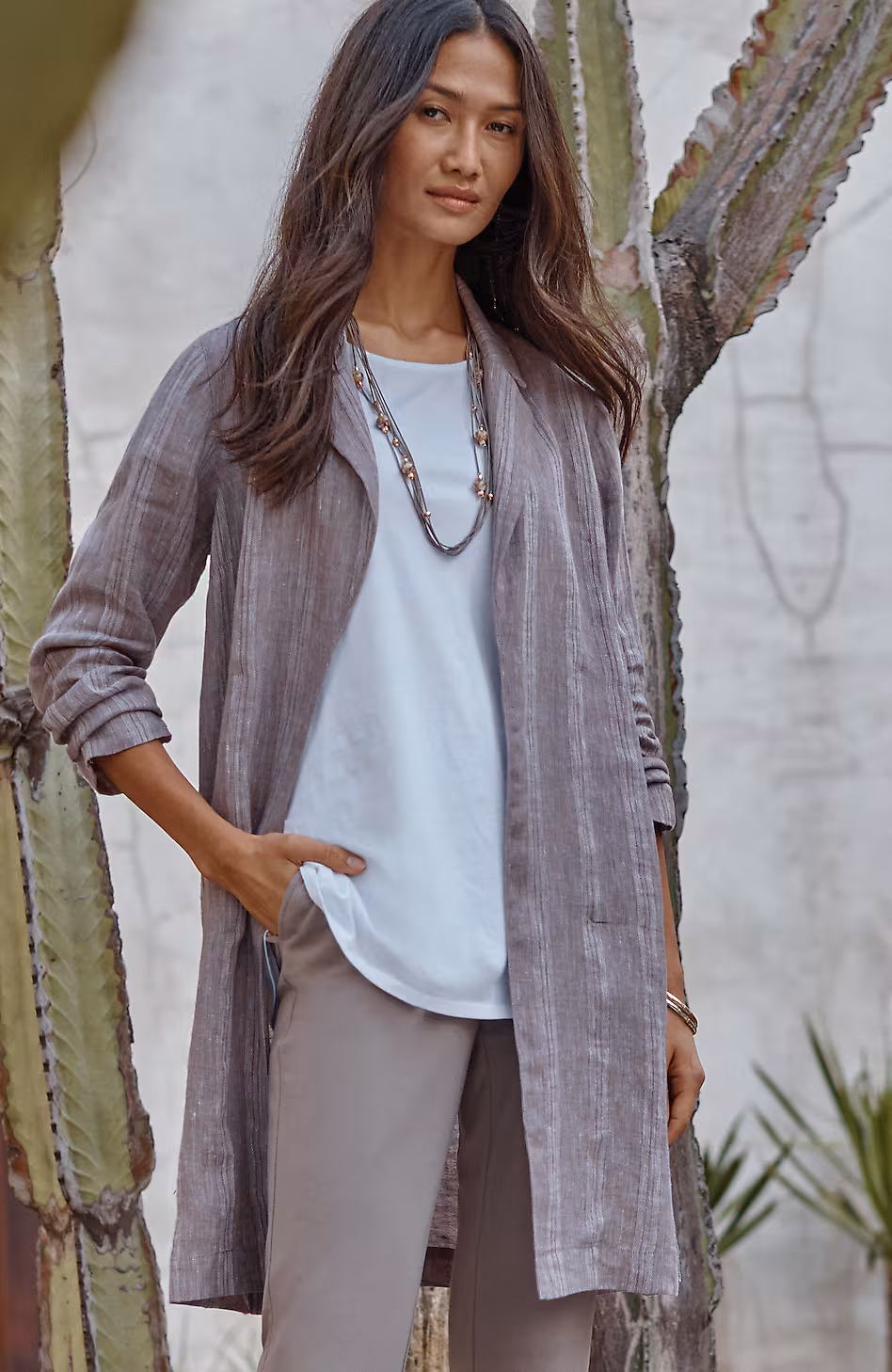 Pure Jill Linen Striped Duster Jacket