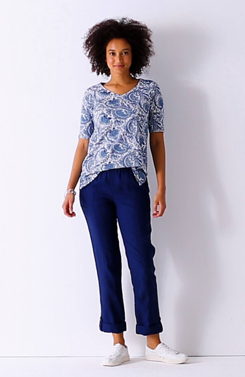 Linen Rolled-Cuff Straight-Leg Pants