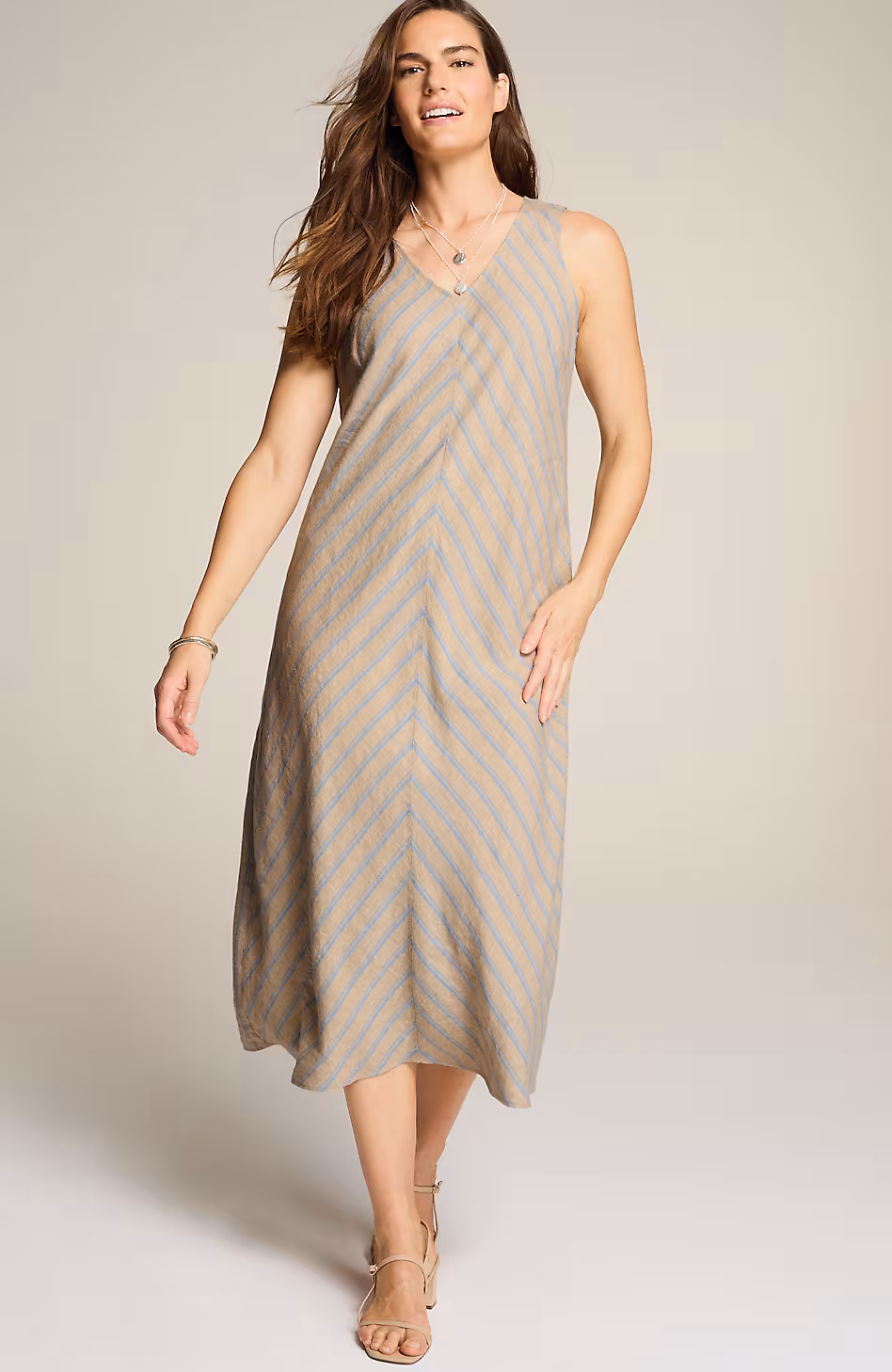 Linen Seamed Striped Dress