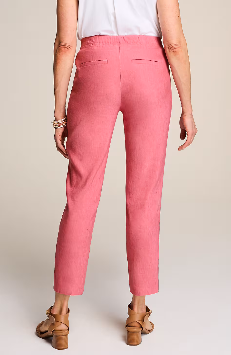 Linen-Stretch Angled-Pocket Slim-Leg Pants