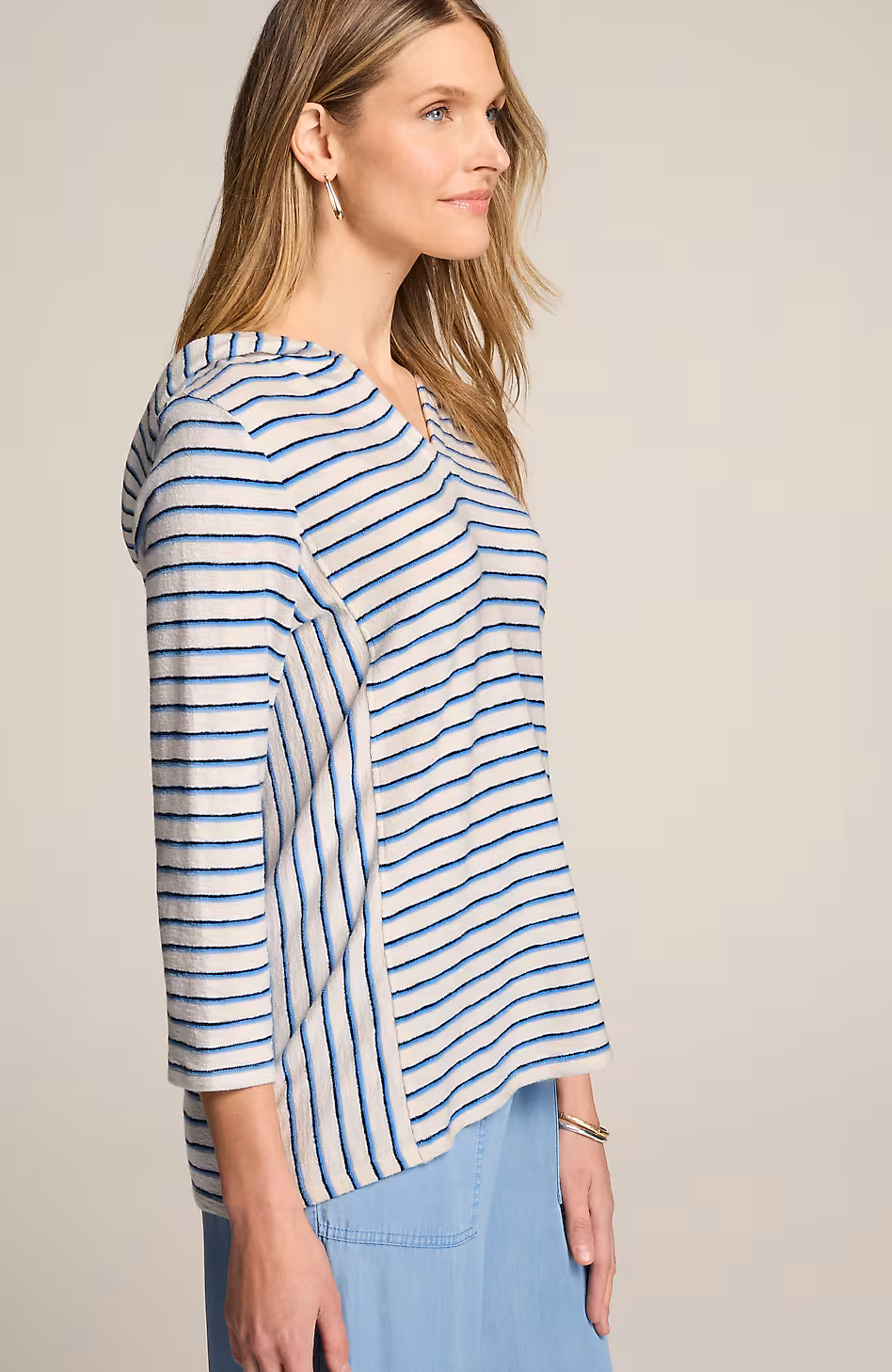Mixed-Stripes Cotton Hoodie