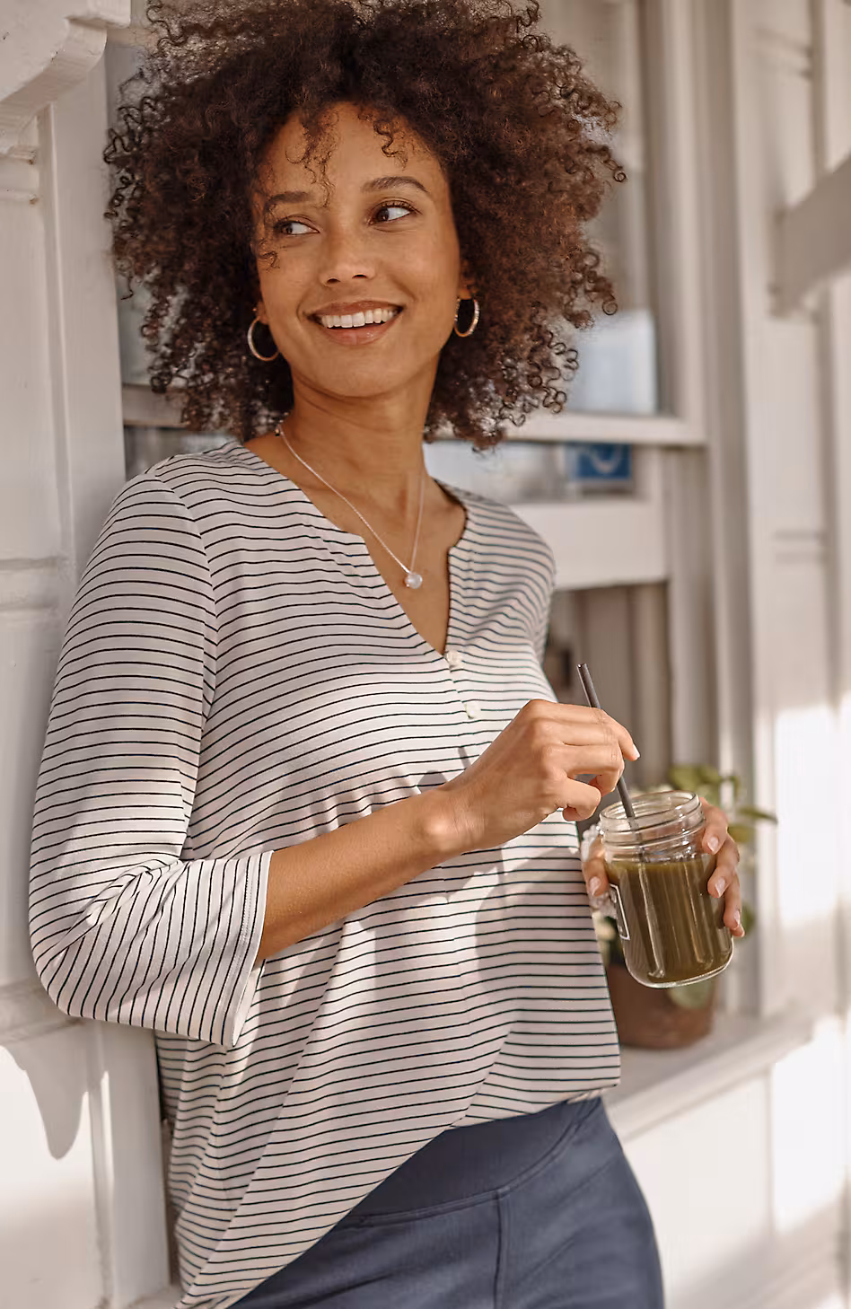 Wearever Buttoned Split-Neck Top