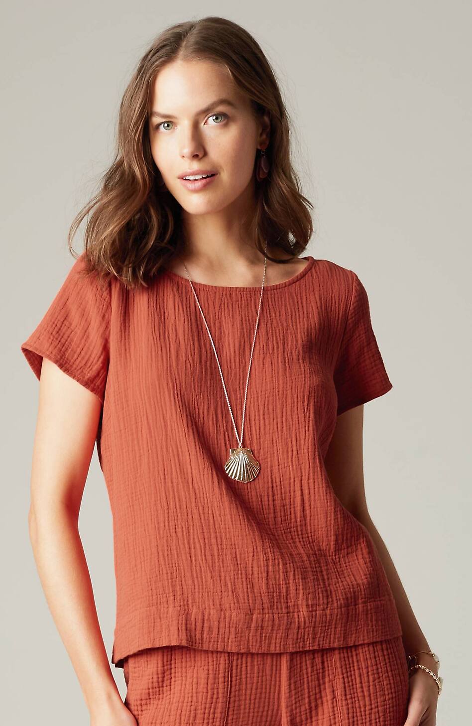 Cotton-Gauze Cap-Sleeve Top