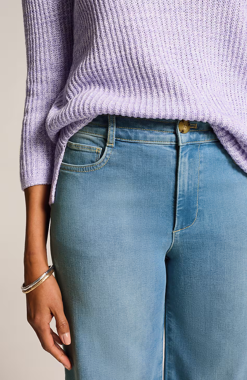 High-Rise Trapunto-Stitched Wide-Leg Jeans