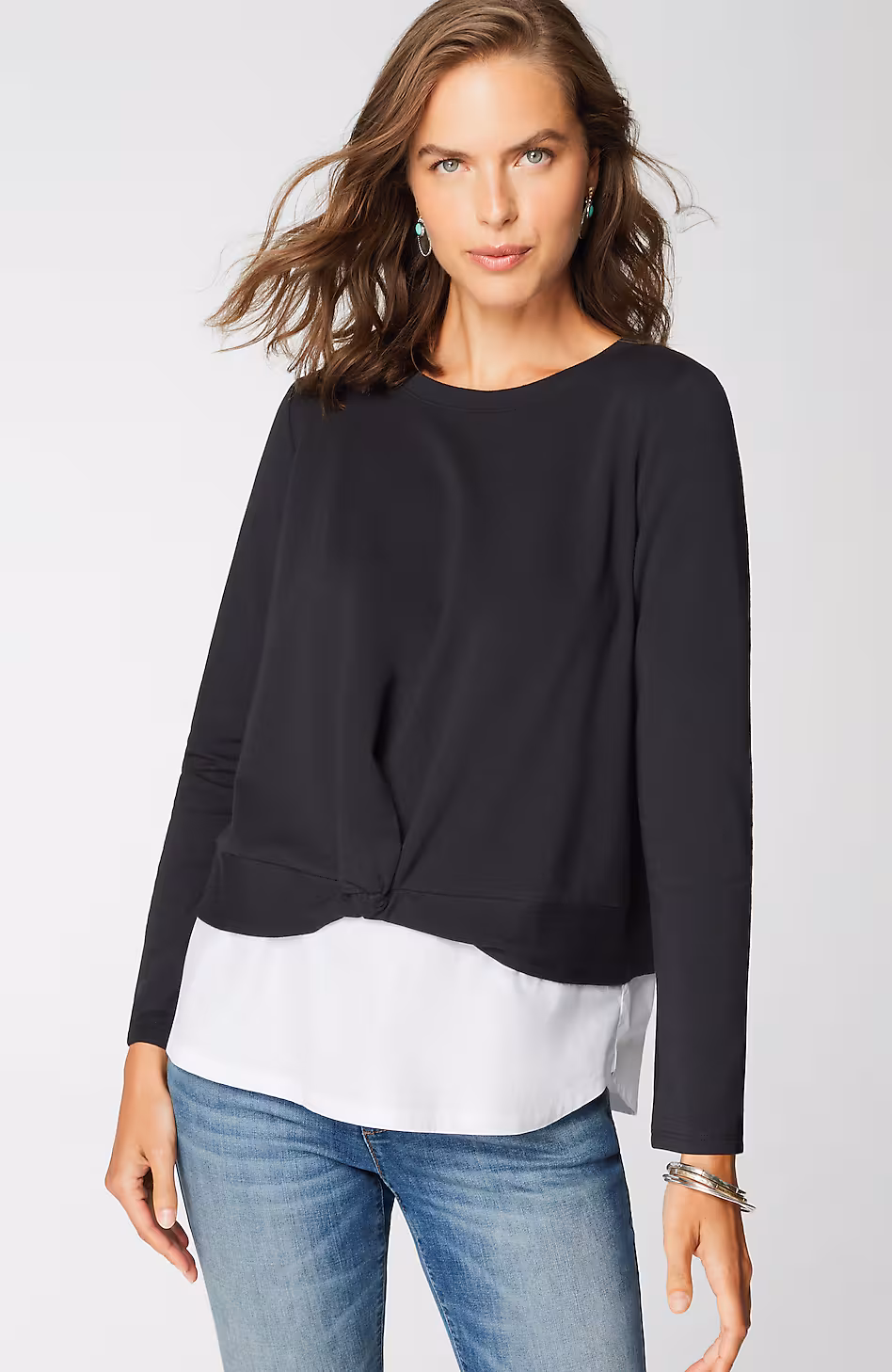 Mixed-Media Twist-Front Top