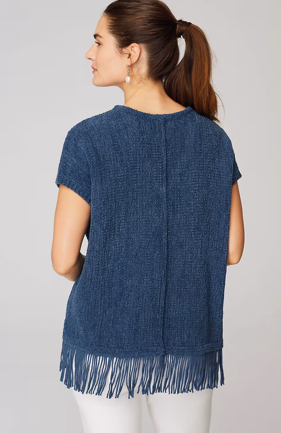 Pure Jill Fringed-Hem V-Neck Sweater