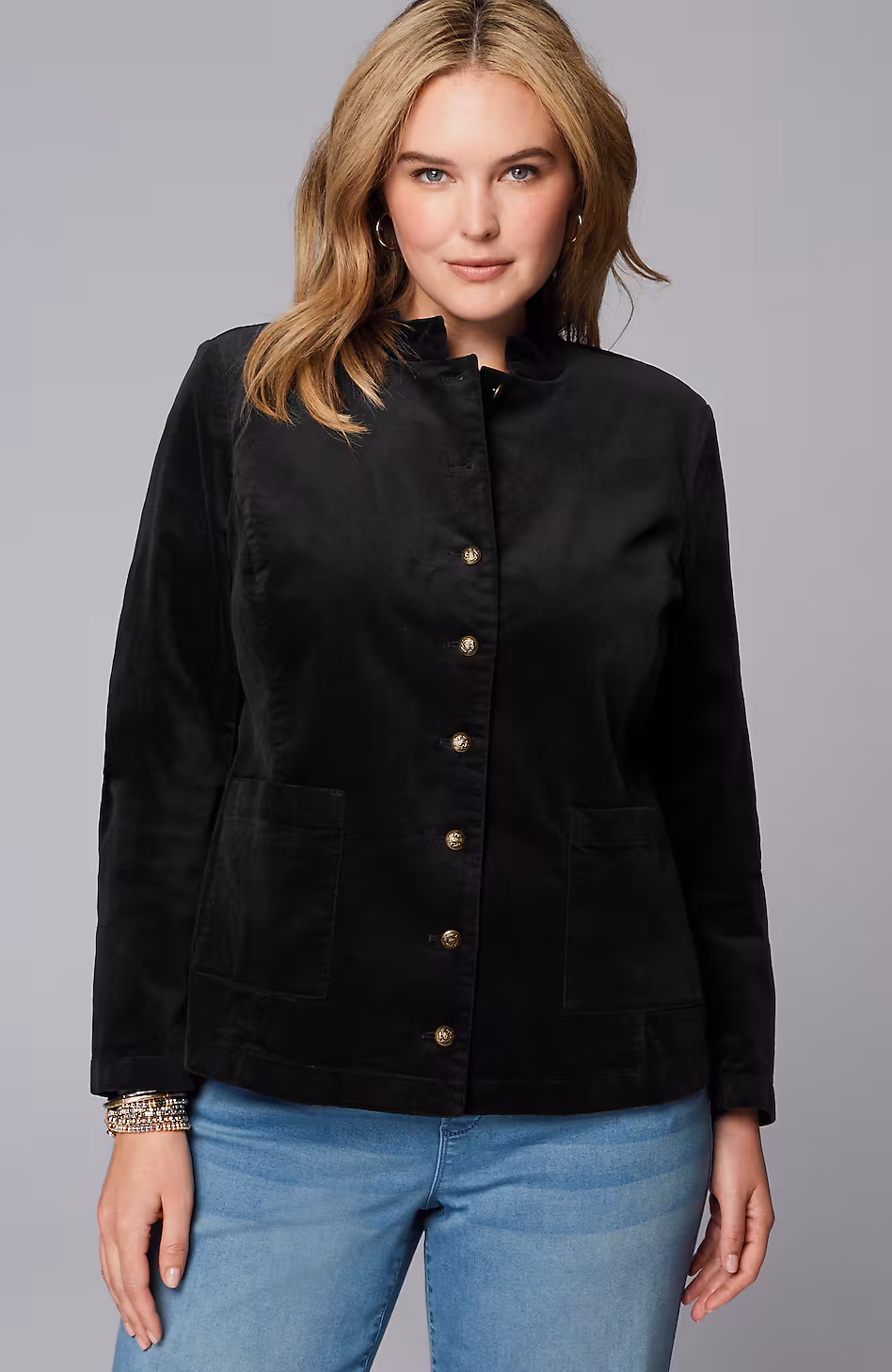 Velveteen-Stretch Military Jacket