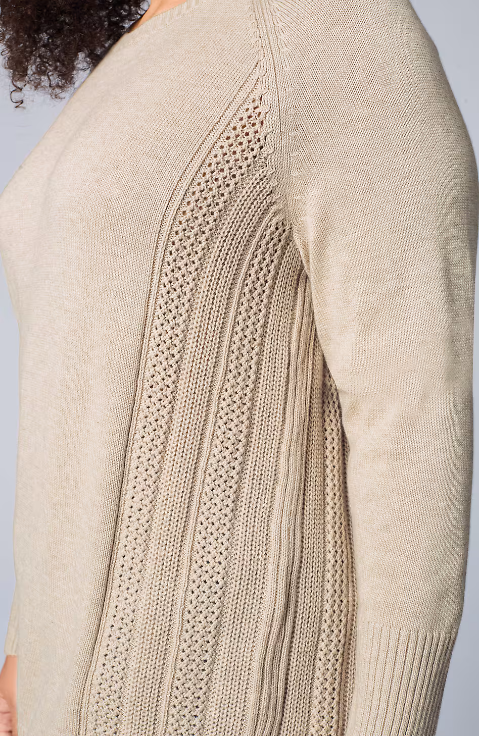 Textured-Sides Crew-Neck Sweater