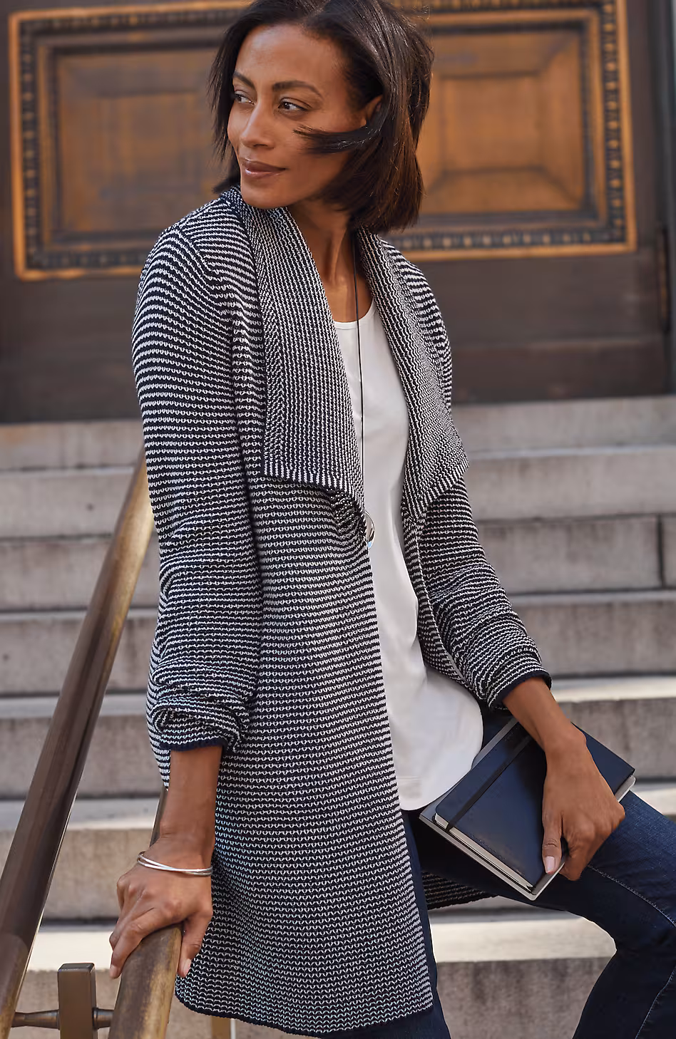 Wearever Striped Open-Front Cardi