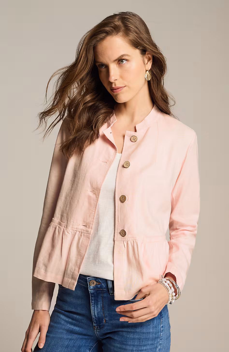 Button-Front Peplum Jacket