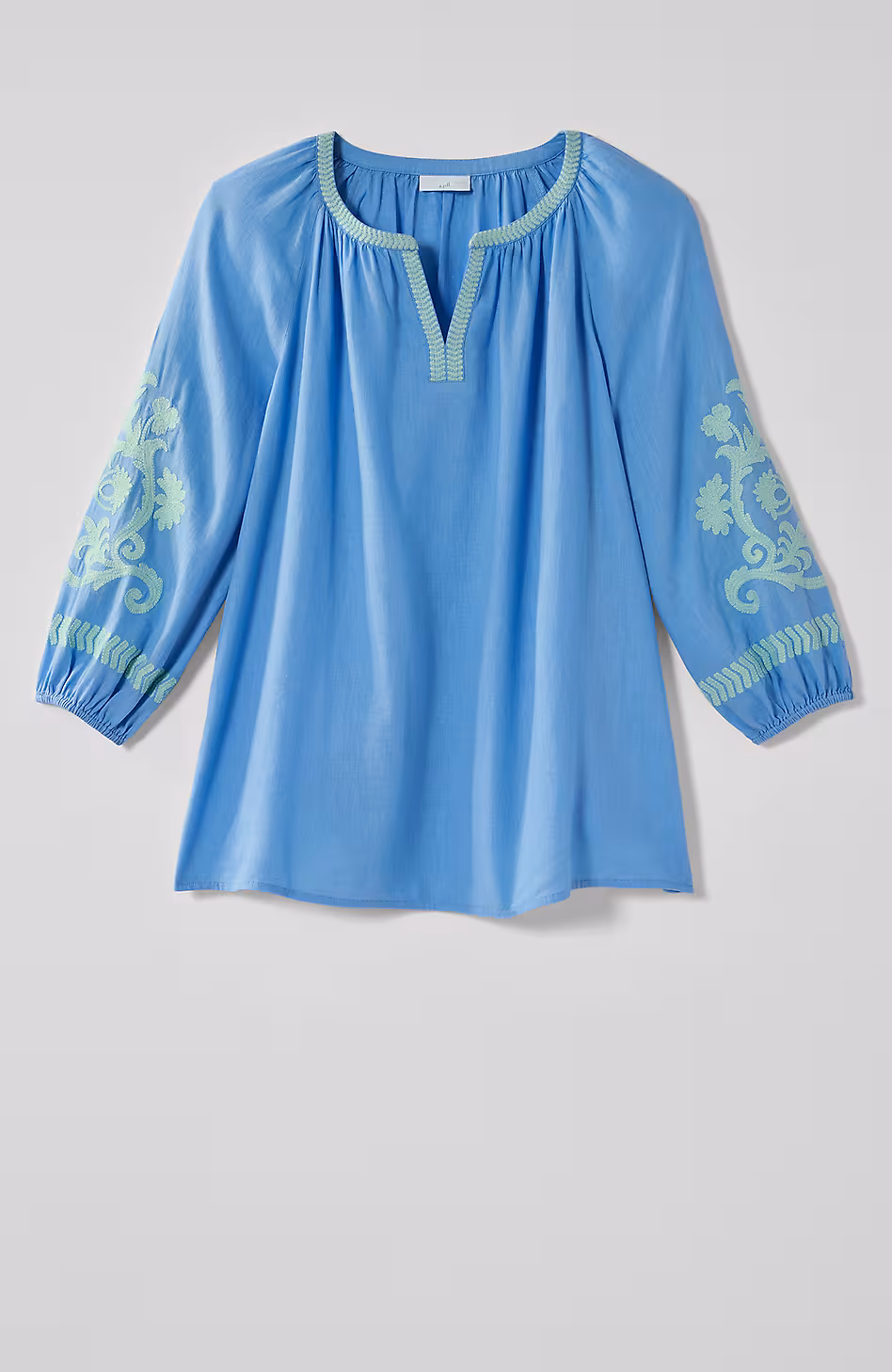 Linen-Blend Embroidered Popover