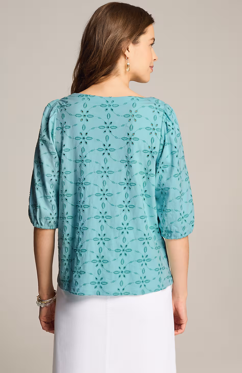 Contrasting-Eyelet Knit Top