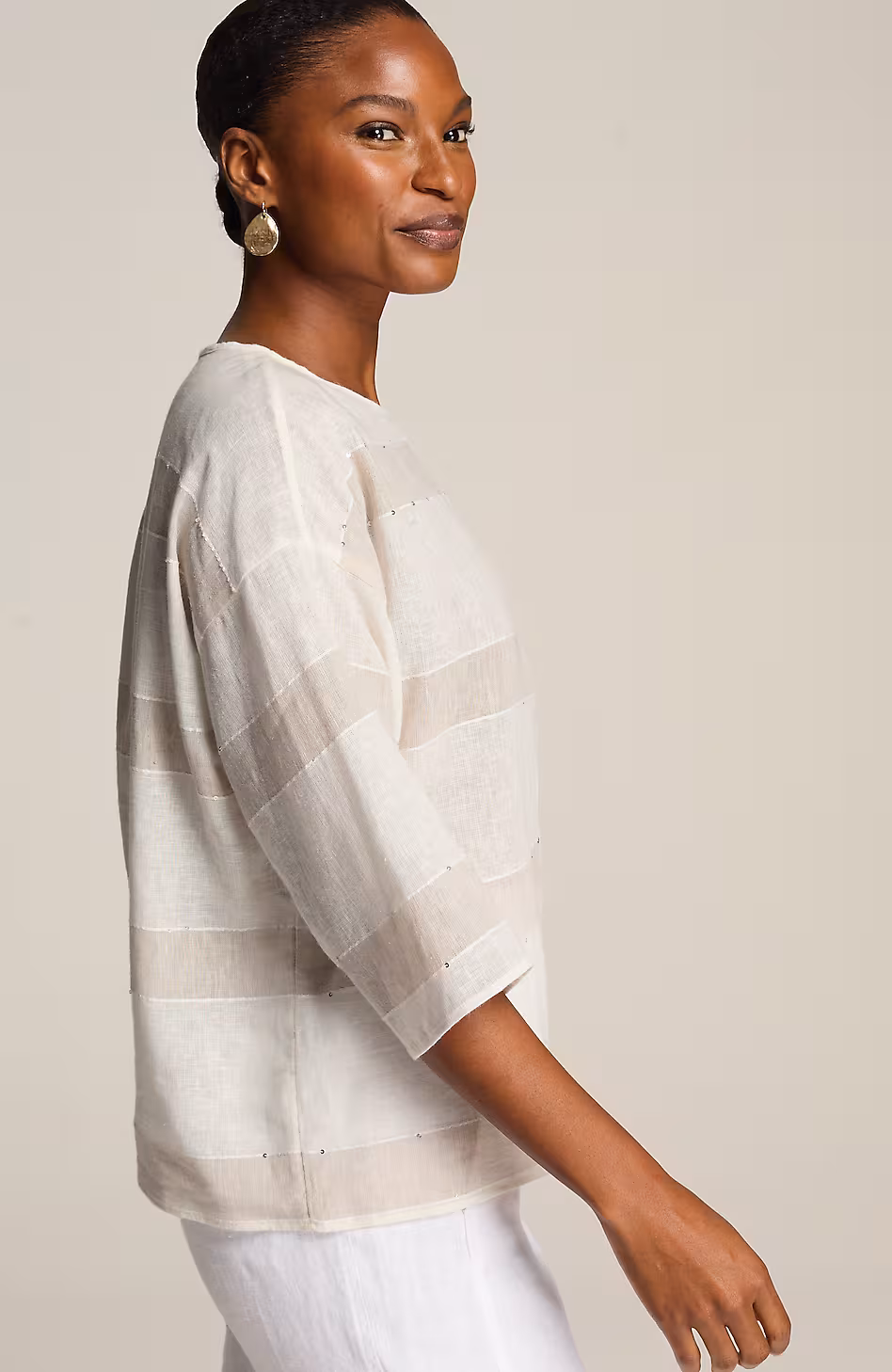 Pure Jill Sequin-Striped Top