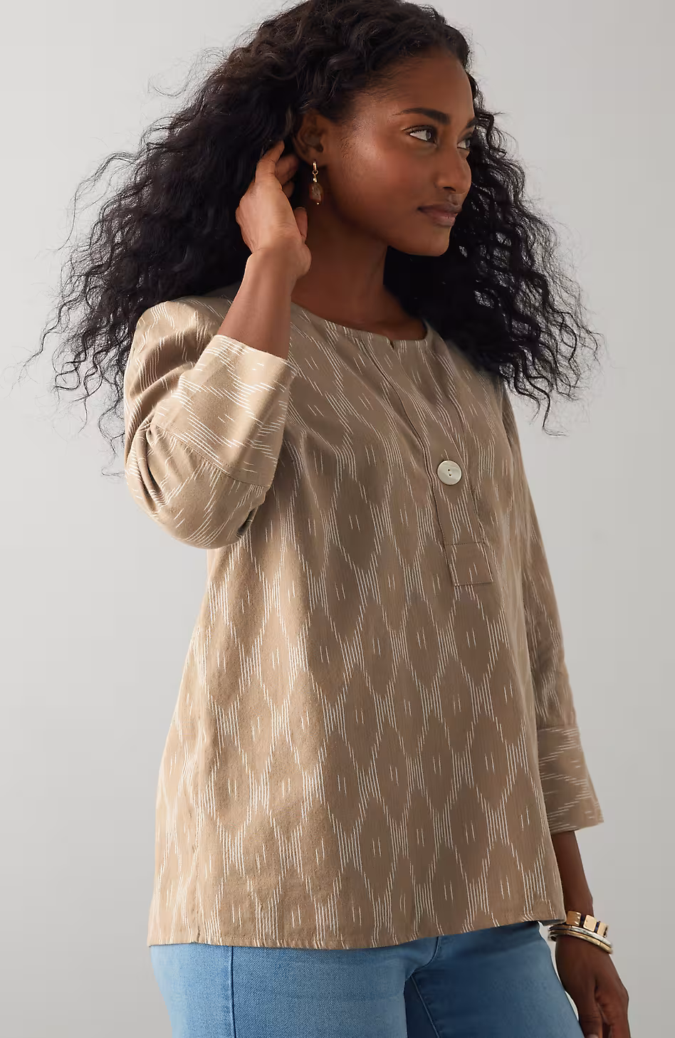 Pure Jill Single-Button Ikat Top