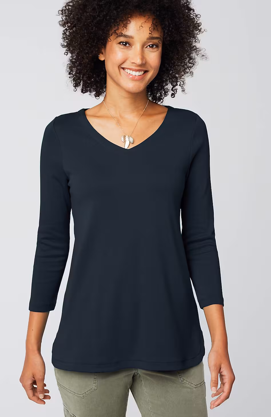 Pima 3/4-Sleeve V-Neck Tee