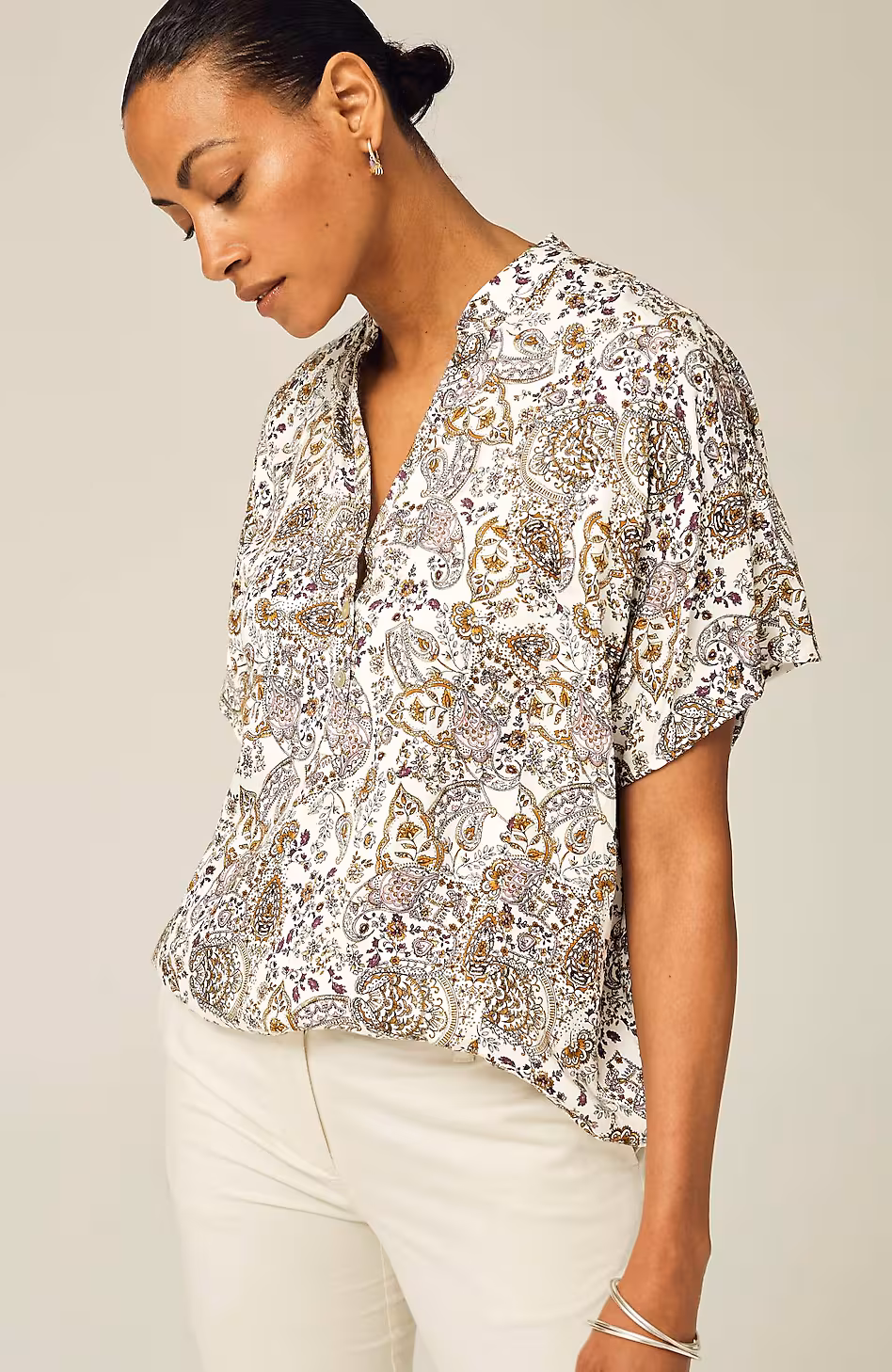 Relaxed Printed Satin Top