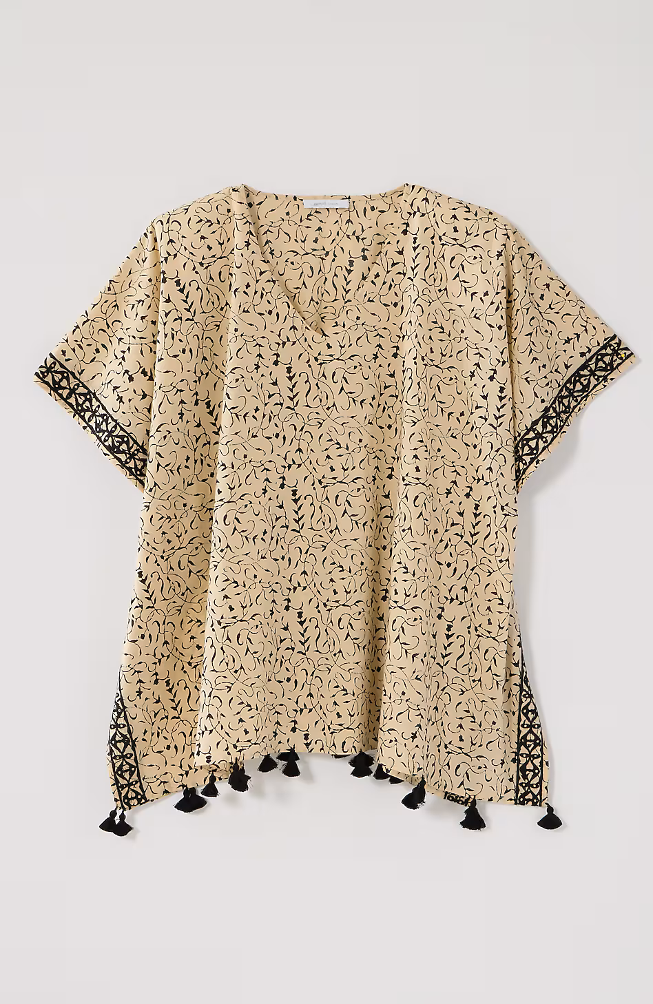 Embroidered Tasseled V-Neck Poncho
