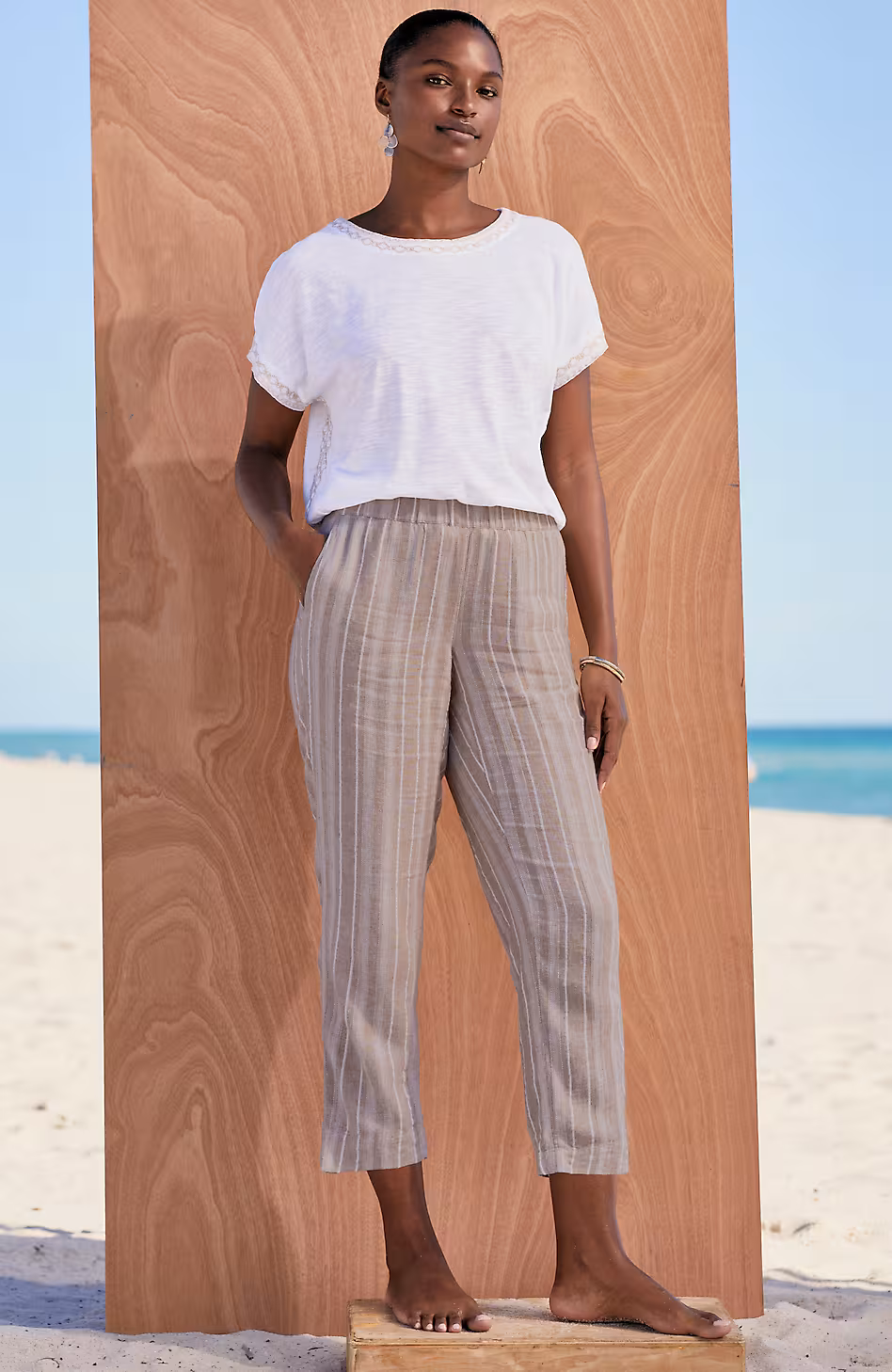 Pure Jill Textured-Stripes Cropped Pants